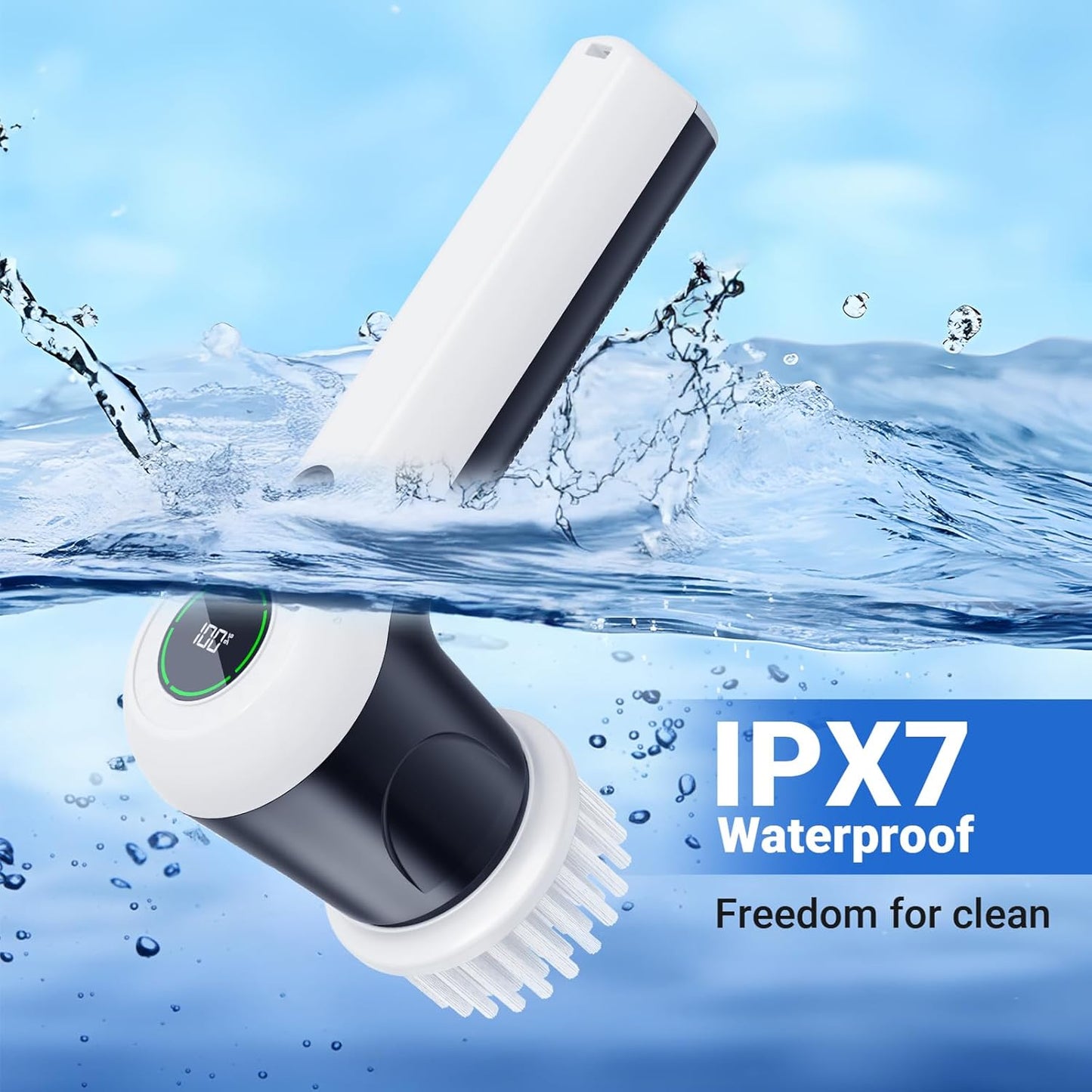 Electric Spin Scrubber, Cordless Shower Scrubber with Battery Level Display, 2 Speeds Electric Scrubber for Cleaning with 6 Replaceable Heads, Cleaning Brush for Bathroom/Sink/Window