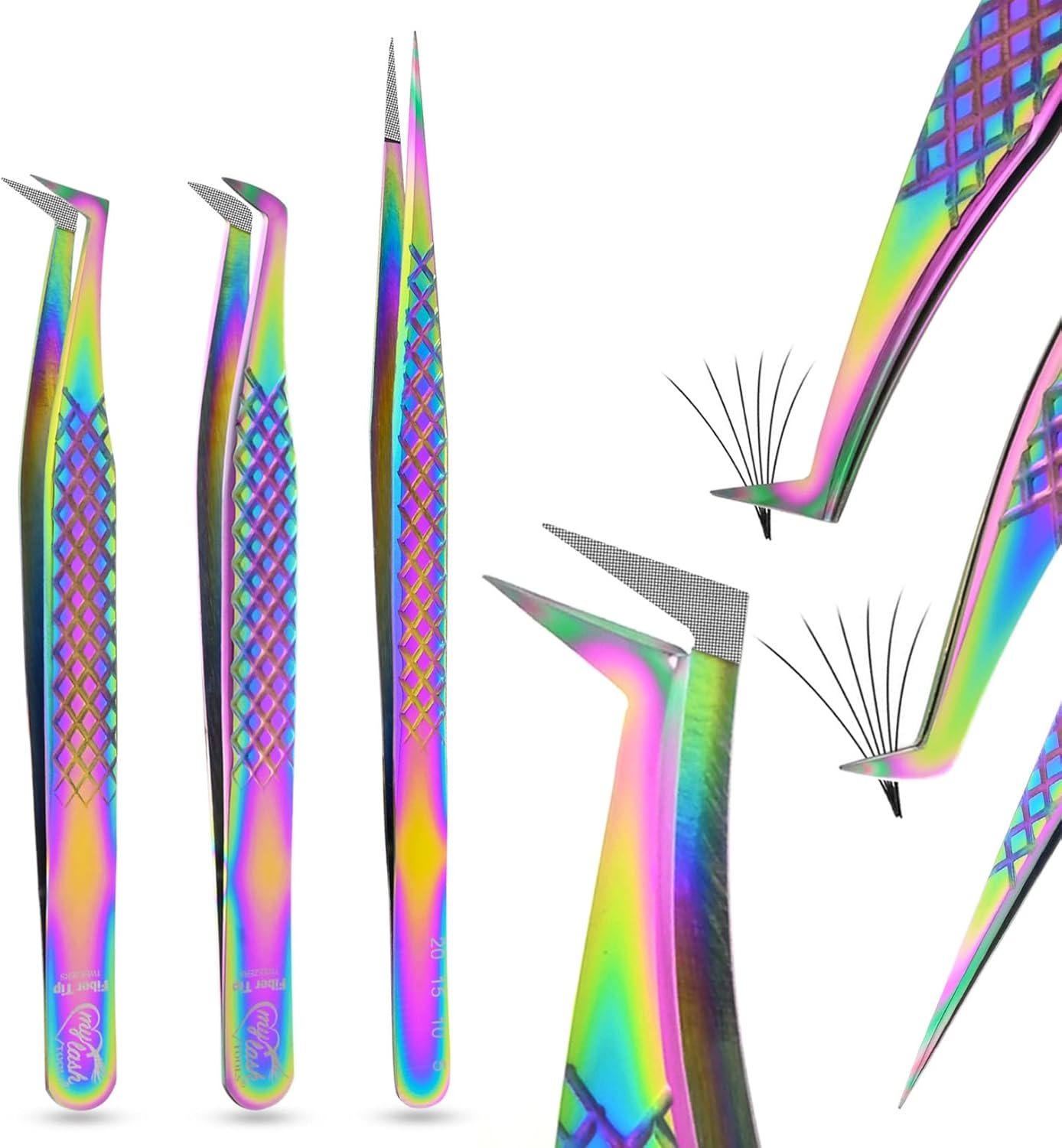 Fiber Tip Lash Tweezers Eyelash Extension Tweezers for Lash Extensions Precision Boot Volume Eye lash Extensions Tweezers Japanese Steel Isolation Tweezer fiber grip tweezers (3pcs)