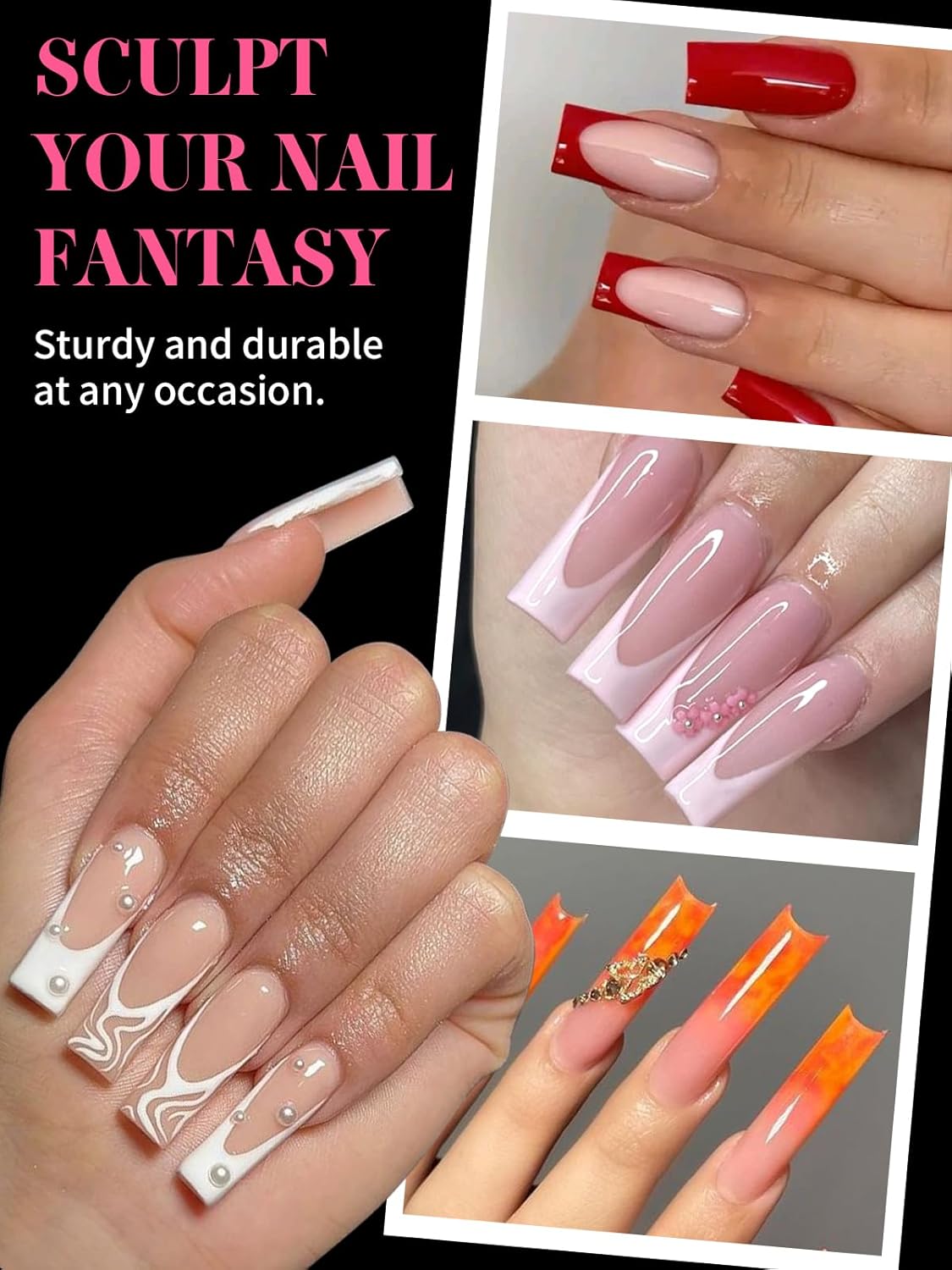 EBANKU 288Pcs Matte Dual Nail Forms, Clear Poly Gel Nail Molds Square Full Cover Coffin Nail Tips Extension Forms for Gel Manicure Nail Art Design Salon&DIY-12 Sizes