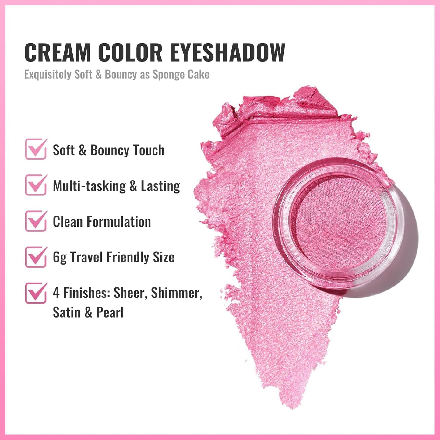 Oulac Pink Cream Eyeshadow also for Highlighter Large Capacity Highly Pigmented Eye Shadow Waterproof &Long Lasting with Moisturizing Formula 11