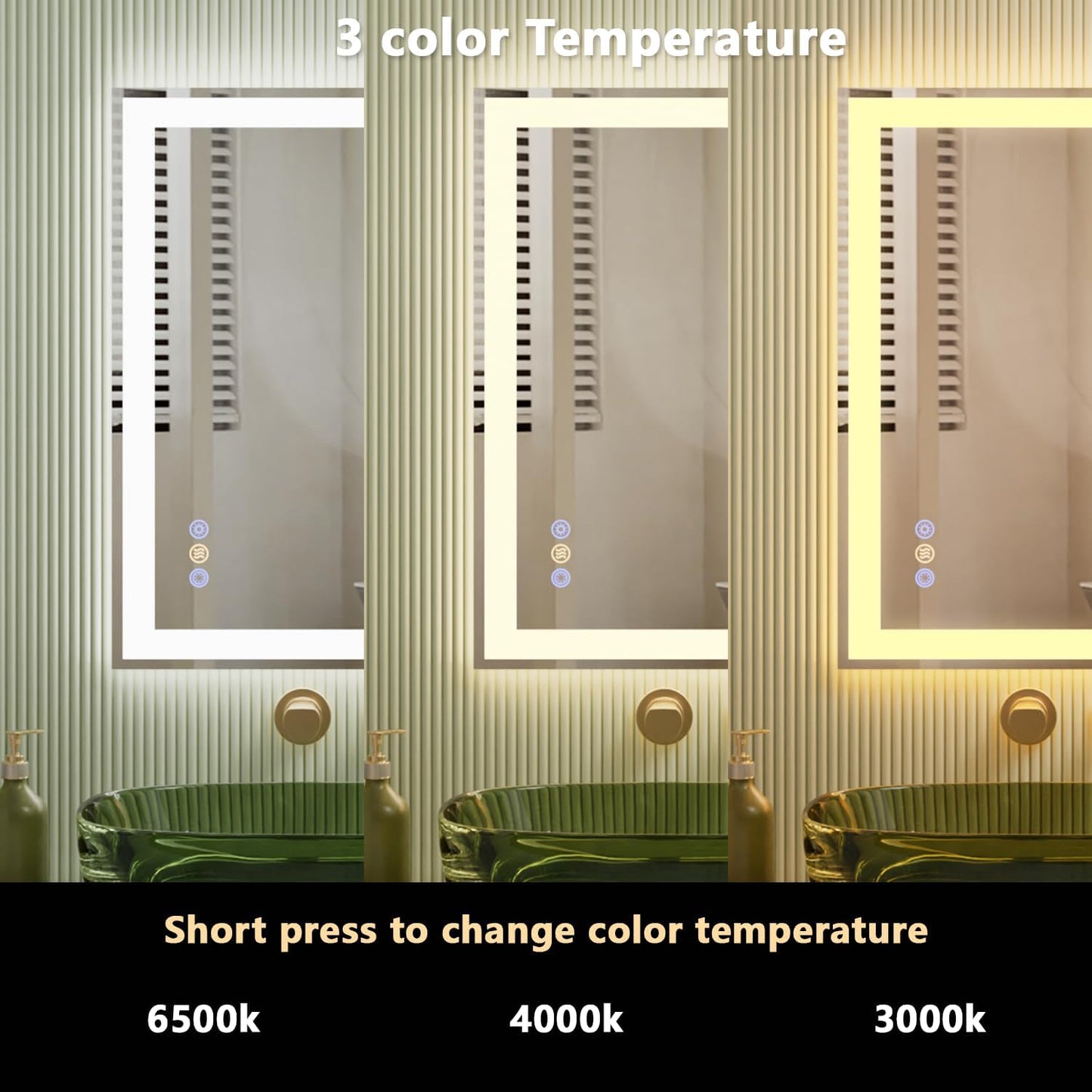 30"x 36" LED Bathroom Mirror with Front and Backlit, 3 Colors Wall Vanity Mirror with Lights, Controlled Separately LED Smart Mirror for Bathroom, Anti-Fog, Stepless Dimmable, Memory(UL ETL)