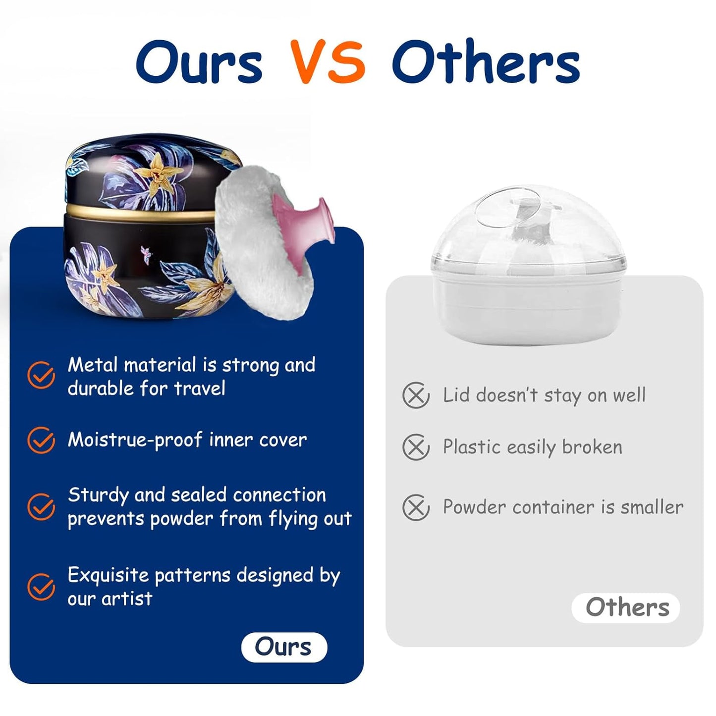 Body Powder Puff and Container for Dusting Powder, Women Powder Puff and Powder Case for Bath and Travel (Procumbens Flowers)