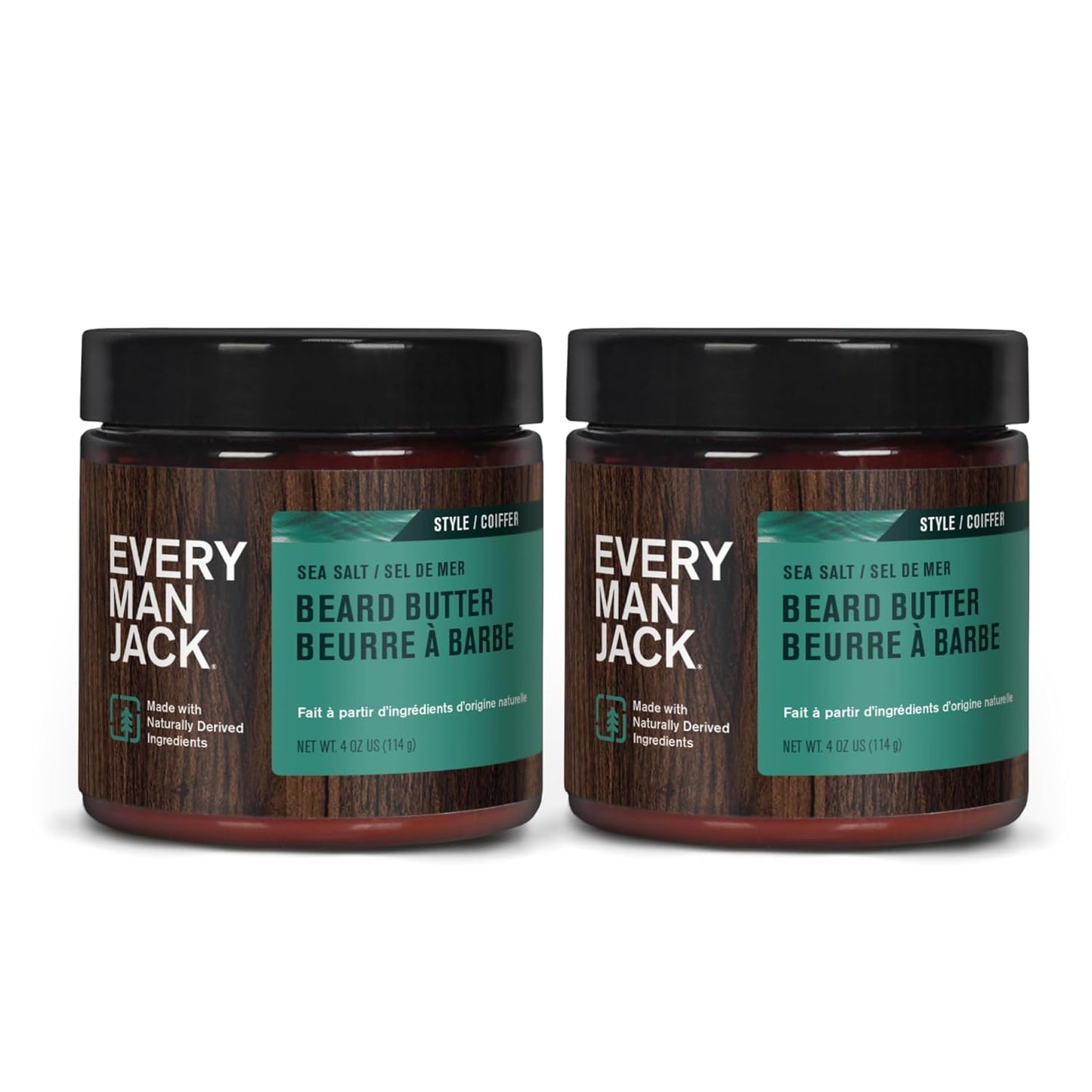 Every Man Jack Beard Butter- Subtle Sea Salt Fragrance - Hydrates and Styles Dry, Unruly Beards While Relieving Itch - Naturally Derived with Shea Butter and Coconut Oil - 4-ounce (2 Pack)