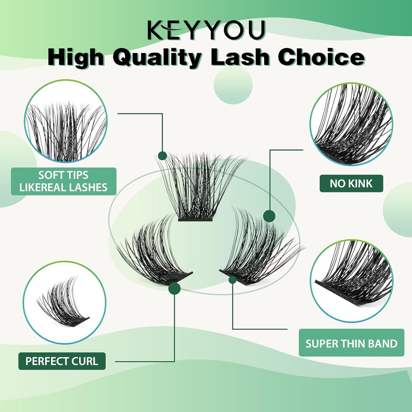 Lash Clusters 96pcs Individual Lashes Y04 D Curl 16mm Eyelash Clusters KEYYOU Volume Wispy Lash Extension Soft&Comfortable Easy DIY at Home(Y04,D-16mm)