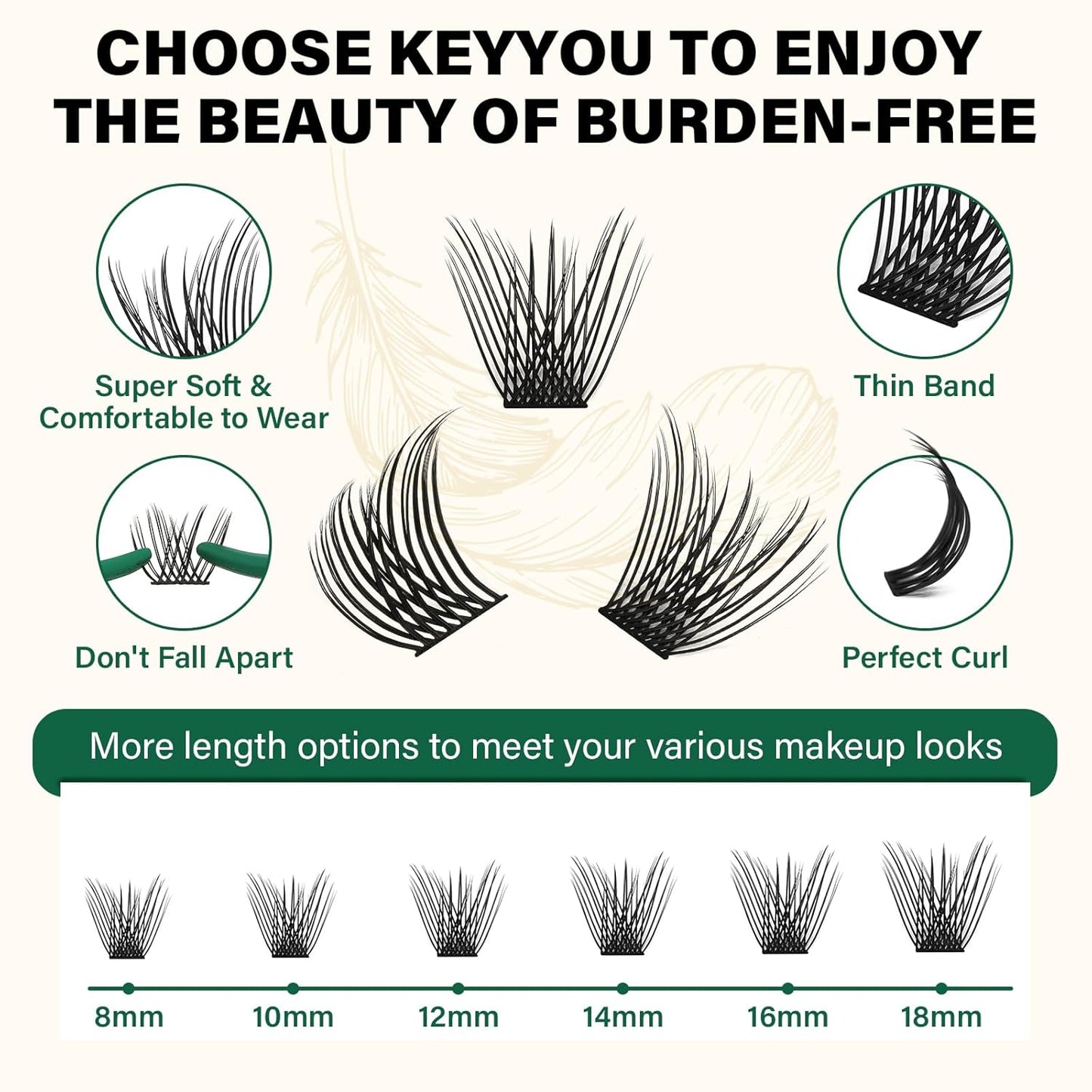 Lash Clusters 144pcs Individual Lashes D Curl 8-18MIX Eyelash Clusters KEYYOU Air Touch Cluster Lashes Super Lightweight Soft Wispy Comfortable Easy DIY at Home(Air04-D-8-18MIX)