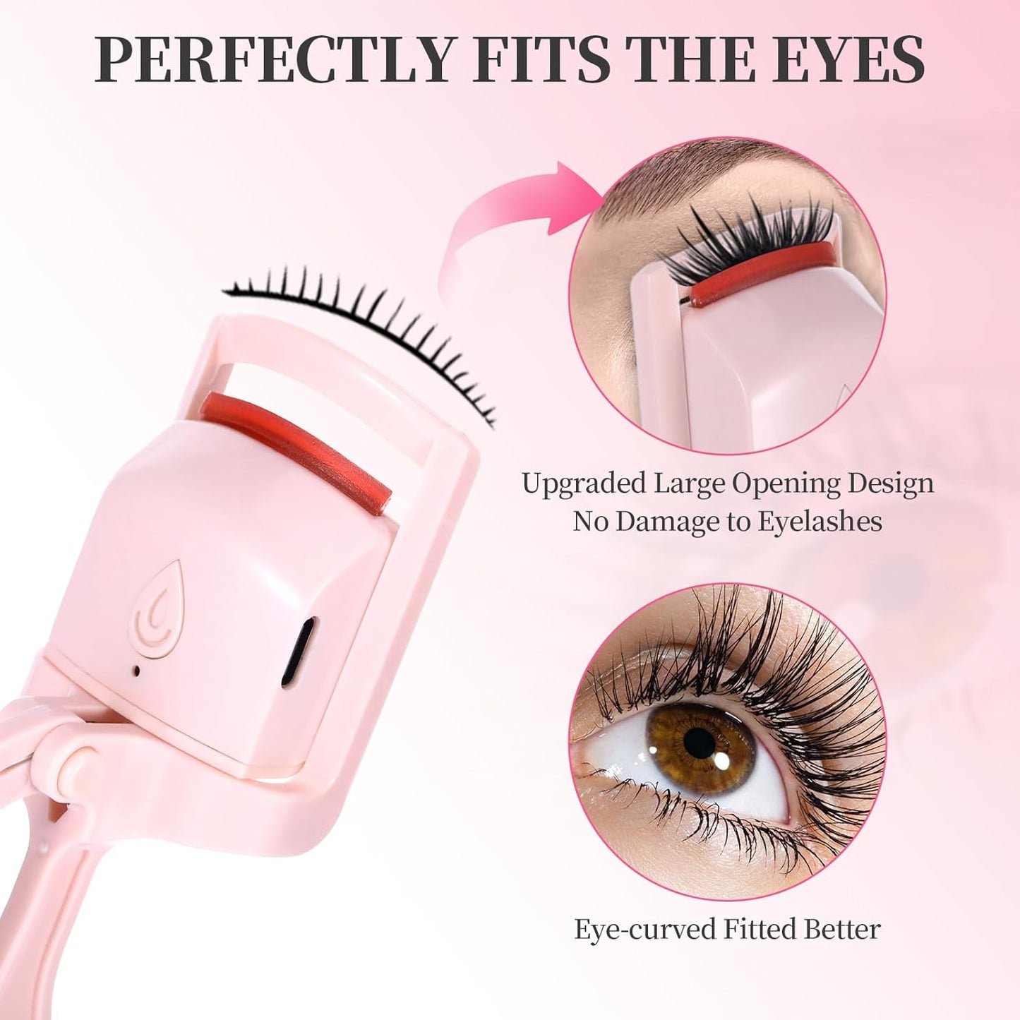 Heated Eyelash Curler, Rechargeable Electric Eyelash Curlers Fast Heat Up in 5s for 24 Hours Long Lasting, C-Shaped Safe Anti-Burn Quick Natural Eyelash Separator Tool Lash Comb (Pink)