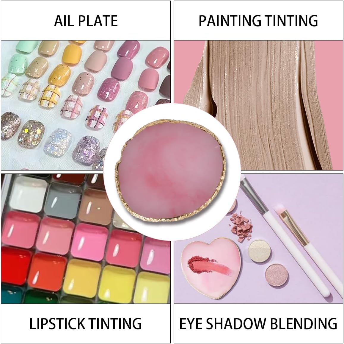 Nail Polish Palette, 2Pcs Resin Nail Art Palette, Nail Painting Mixed Color Palettes, Gold Edge Makeup Mixing Tray, Nail Supplies For Nail Techs, Nail Art Display Board(Orbicular)