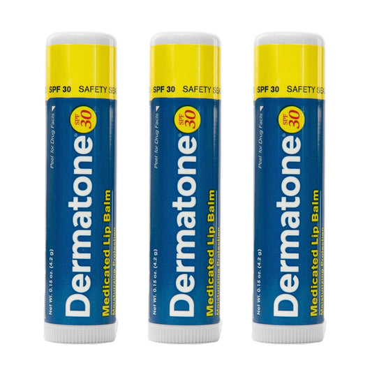 Dermatone Original Lip Balm | Medicated & Moisturizing | Cocoa Butter, Aloe, Vitamin E | Soothe & Heal Chapped Lips | SPF30 | 3-Pack, 0.15oz sticks