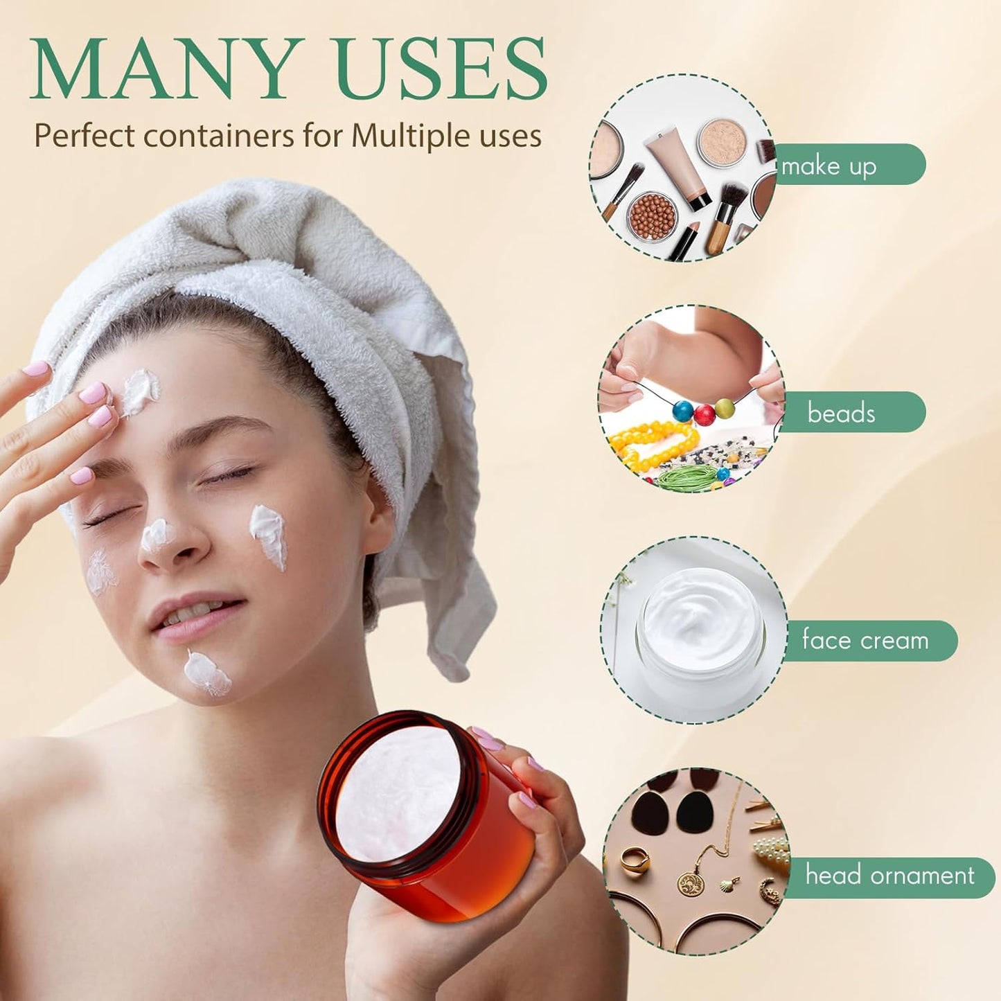 Patelai 4 Pieces Round Wide-mouth Leak Proof Plastic Container Jars with Lids for Travel Storage Makeup Beauty Products Face Creams Oils Salves Ointments DIY Making(6 Ounce,Amber)