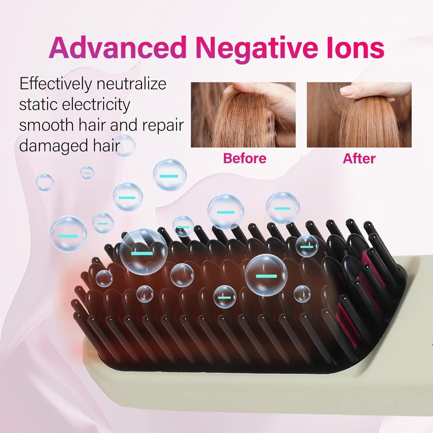 Cordless Hot Hair Brush Straightener Heat Pressing Combs Ceramic Electric Straightening Comb, Anti Burn for Natural Black Hair Beard Wigs Holiday Gifts - Purple （2600mA）