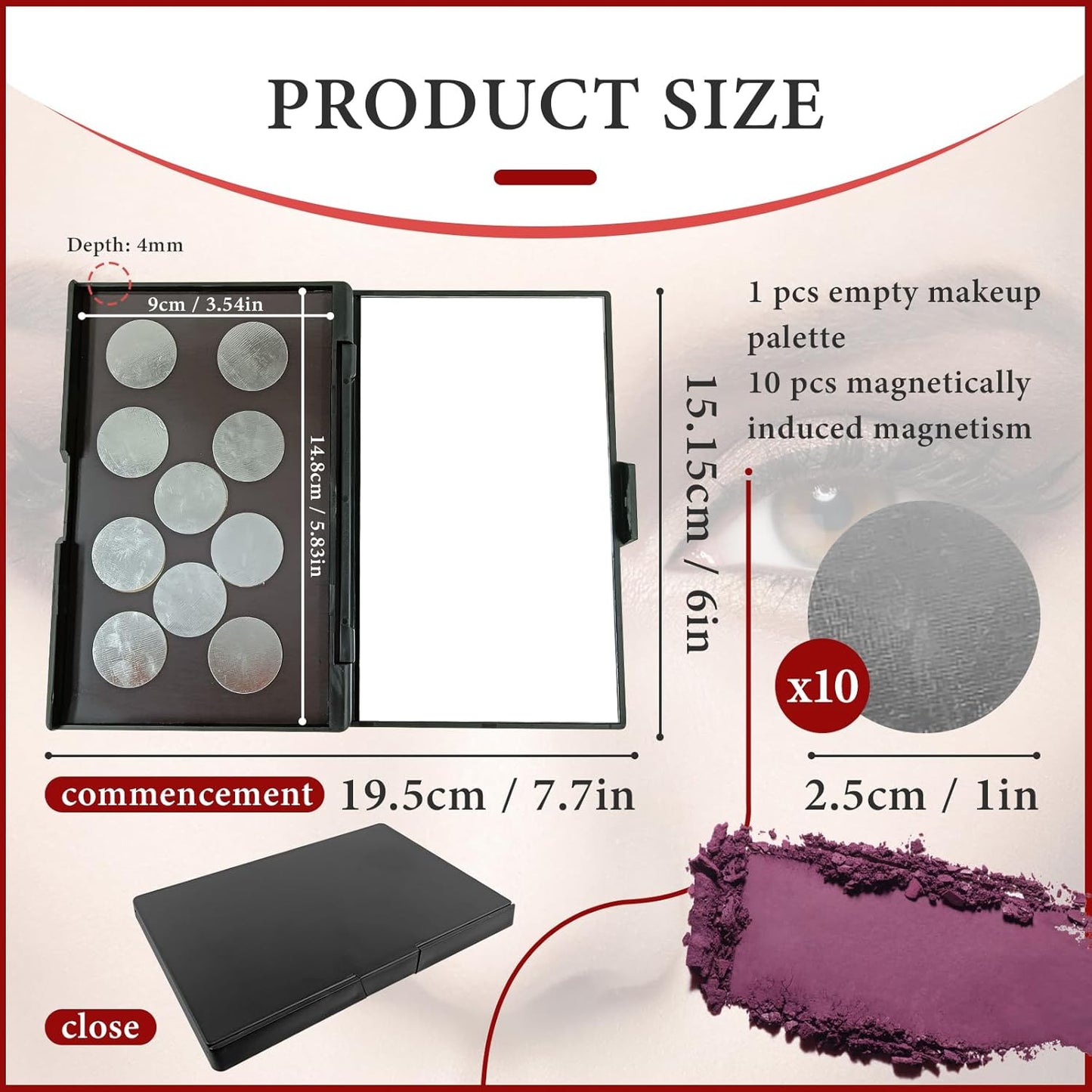Magnetic Makeup Palette Empty with Mirror - Professional Empty Makeup Palette and Strong Magnetic Base - DIY Cosmetics Storage Box for Eyeshadow, Blush, Lipstick - Compact & Portable Design.
