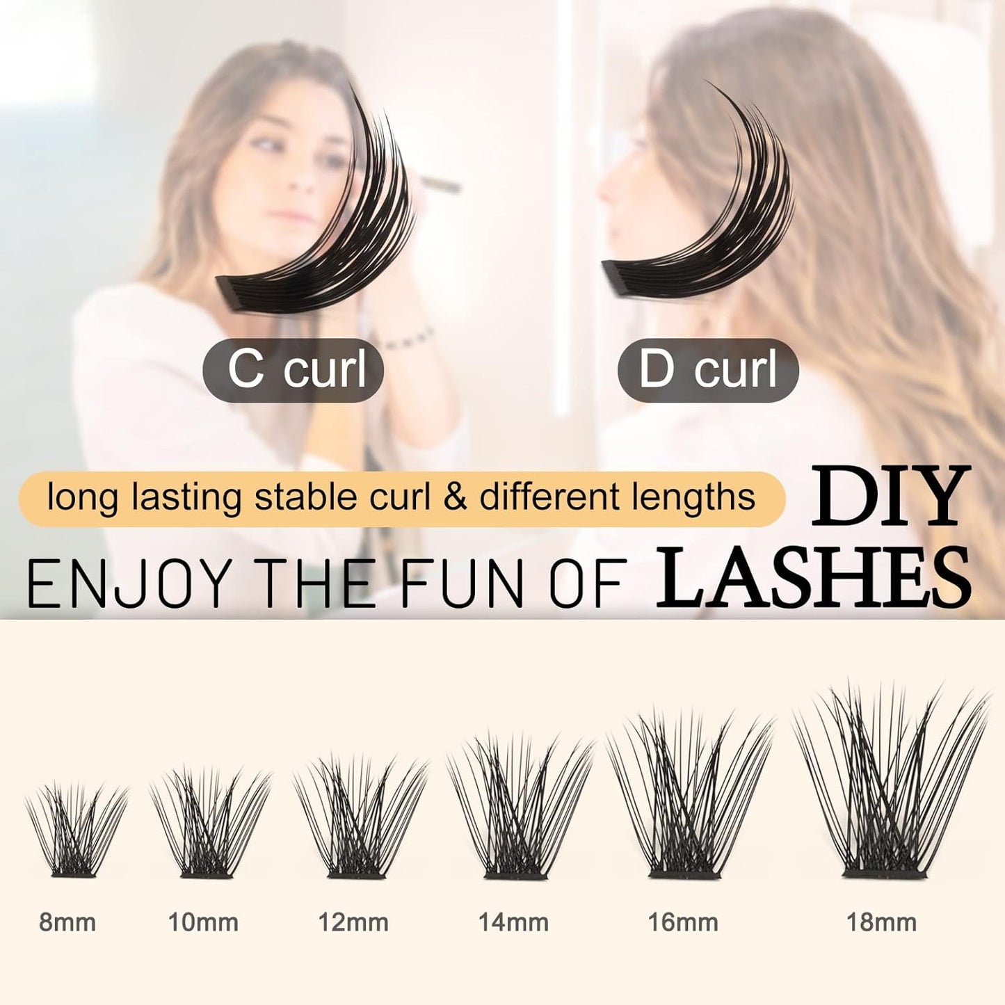 QUEWEL Cluster Lashes 72 Pcs Wide Stem Individual Lashes C/D Curl 8-18mm Length DIY Eyelash Extension False Eyelashes Natural&Mega Styles Soft for Personal Makeup Use at Home (Mega-D-18)