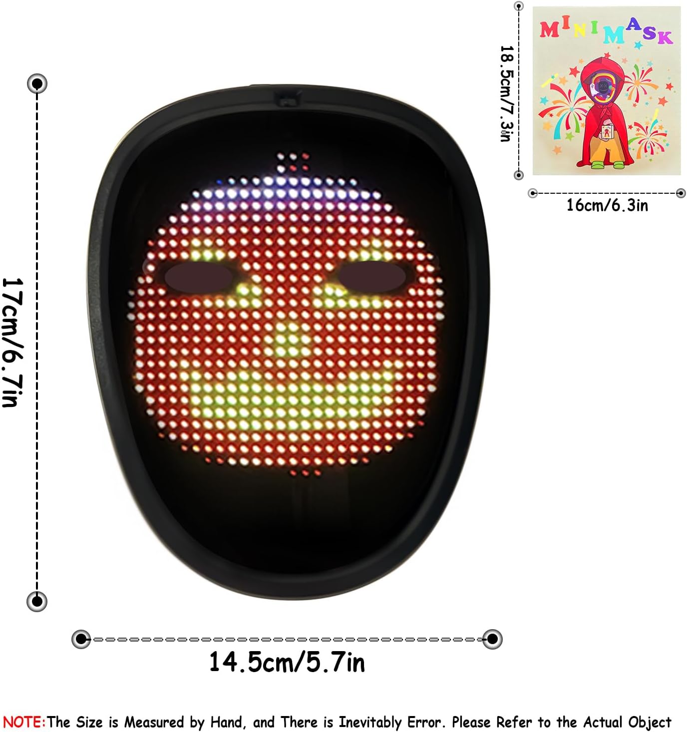 Led Mask with Gesture Sensing, Light up Face Transforming Mask for Halloween Xmas Costume Party