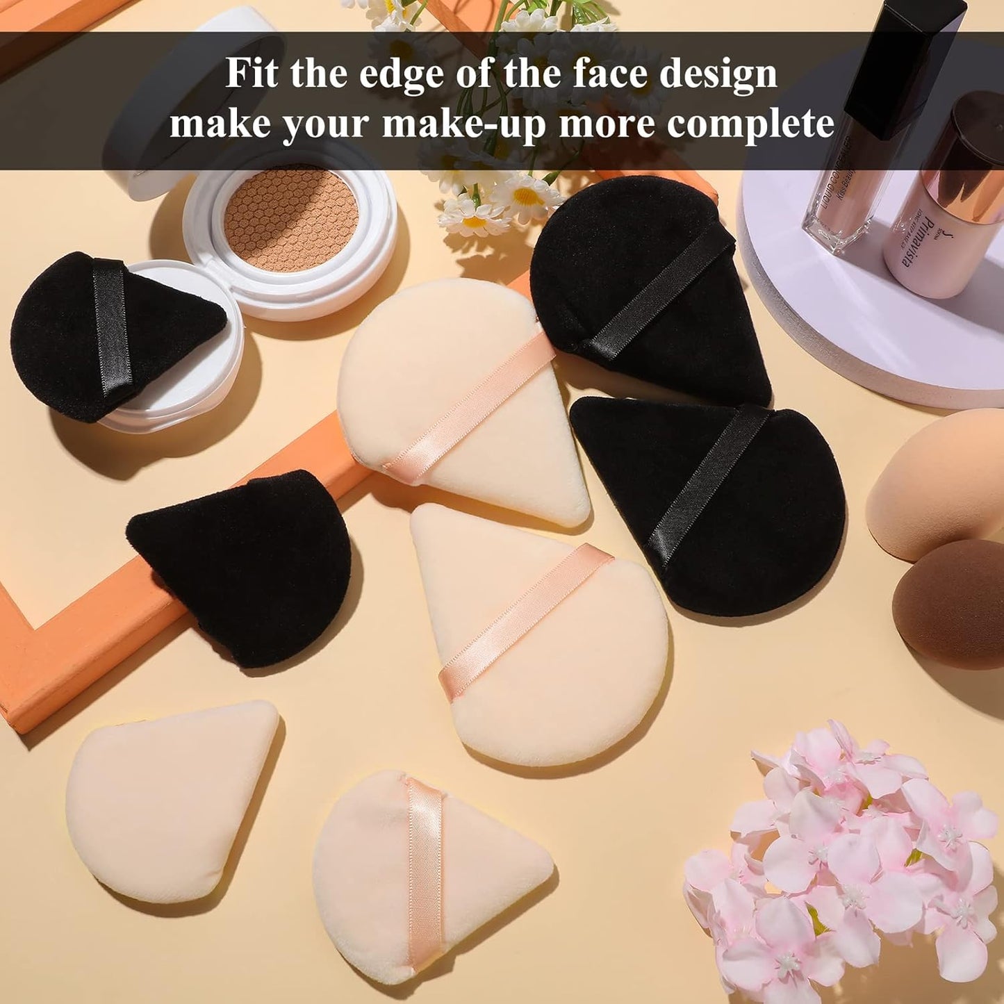Maitys 12 Pieces Powder Puff Triangle Face Makeup Cosmetic for Loose Powder Soft Body Washable Reusable Foundation Sponge Mineral Wet Dry Makeup Tool for Women(Large, Small,Black, Nude Color)