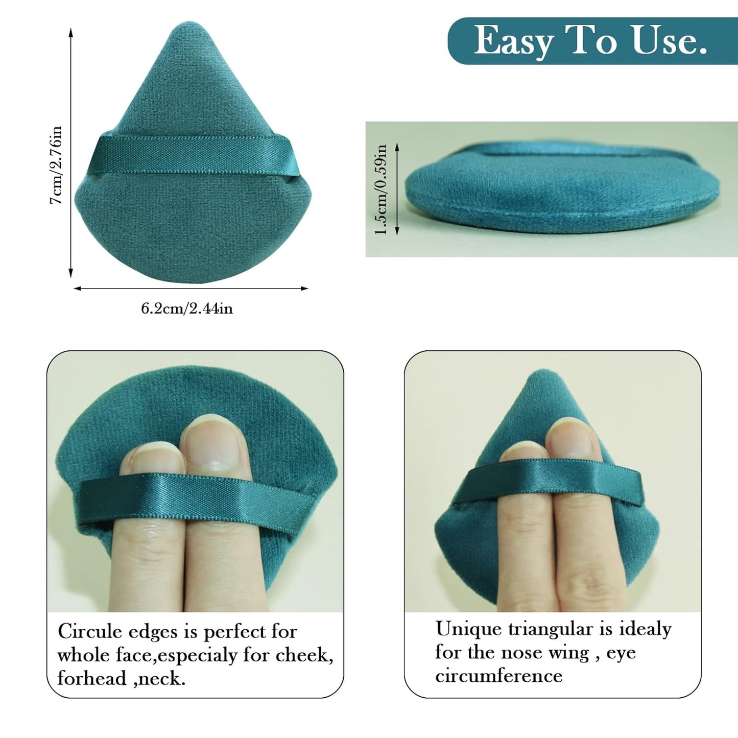 Powder Puffs Daubigny 6 Pieces Powder Puff Face Soft Triangle Makeup Puff for Loose Powder Mineral Powder Body Powder Velour Cosmetic Foundation Blender Sponge Beauty Makeup Tools(Peacock Blue)