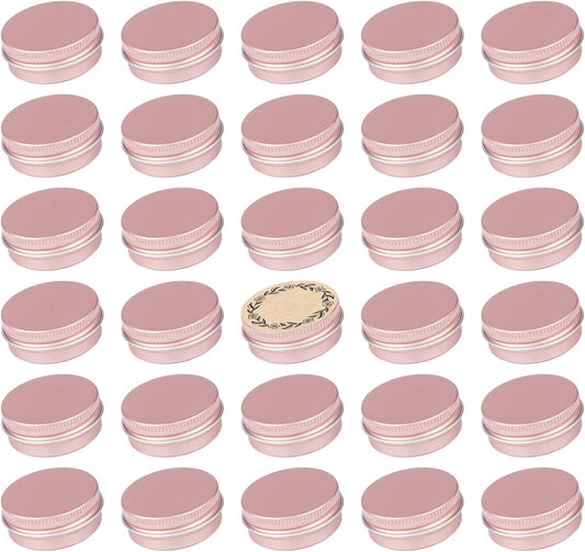 0.5 oz Screw Top Aluminum Tin Jar with Screw Lid and Blank Labels (Rose Gold - Pack of 32)