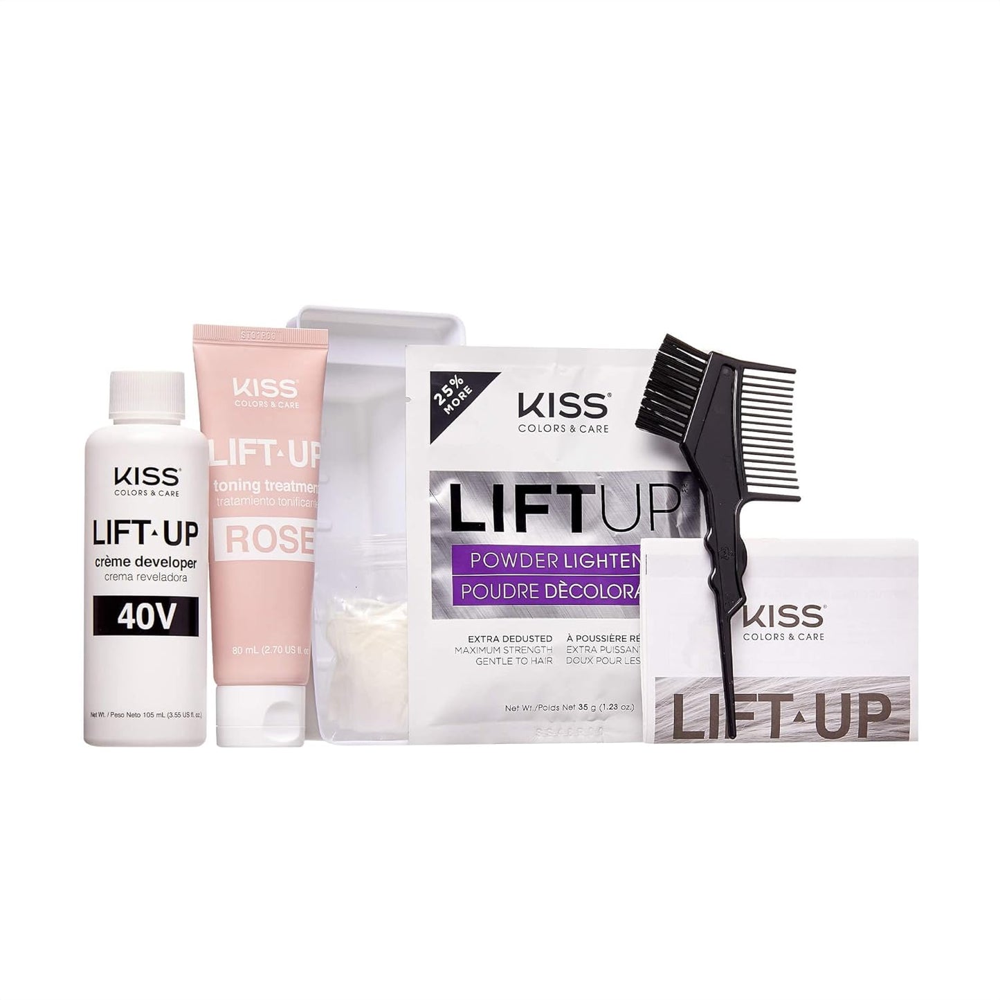 KISS Lift Up Complete Hair Bleach Kit with Revitalizing Plex Serum, Strengthen and Protect Hair, 6-Pc Kit Includes Powder Lightener, Creme Developer & More
