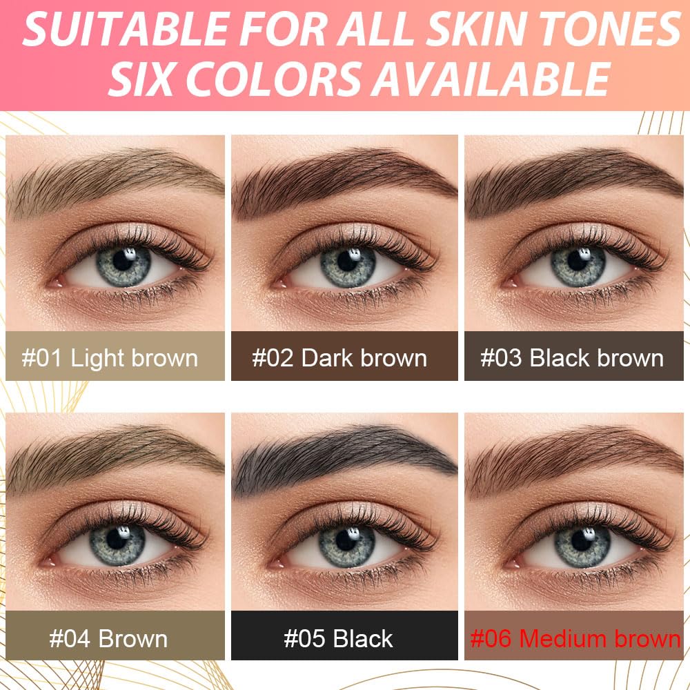 evpct 1Pcs Midium Brown Magic Microblading Dual-Ended Eyebrow Contouring Pen Brow Pencil, with 4 Brush Micro-Fork-Tips Applicator and Precise Brush-Tip Hair Like Stroke, Dual-ended Eyebrow Brush