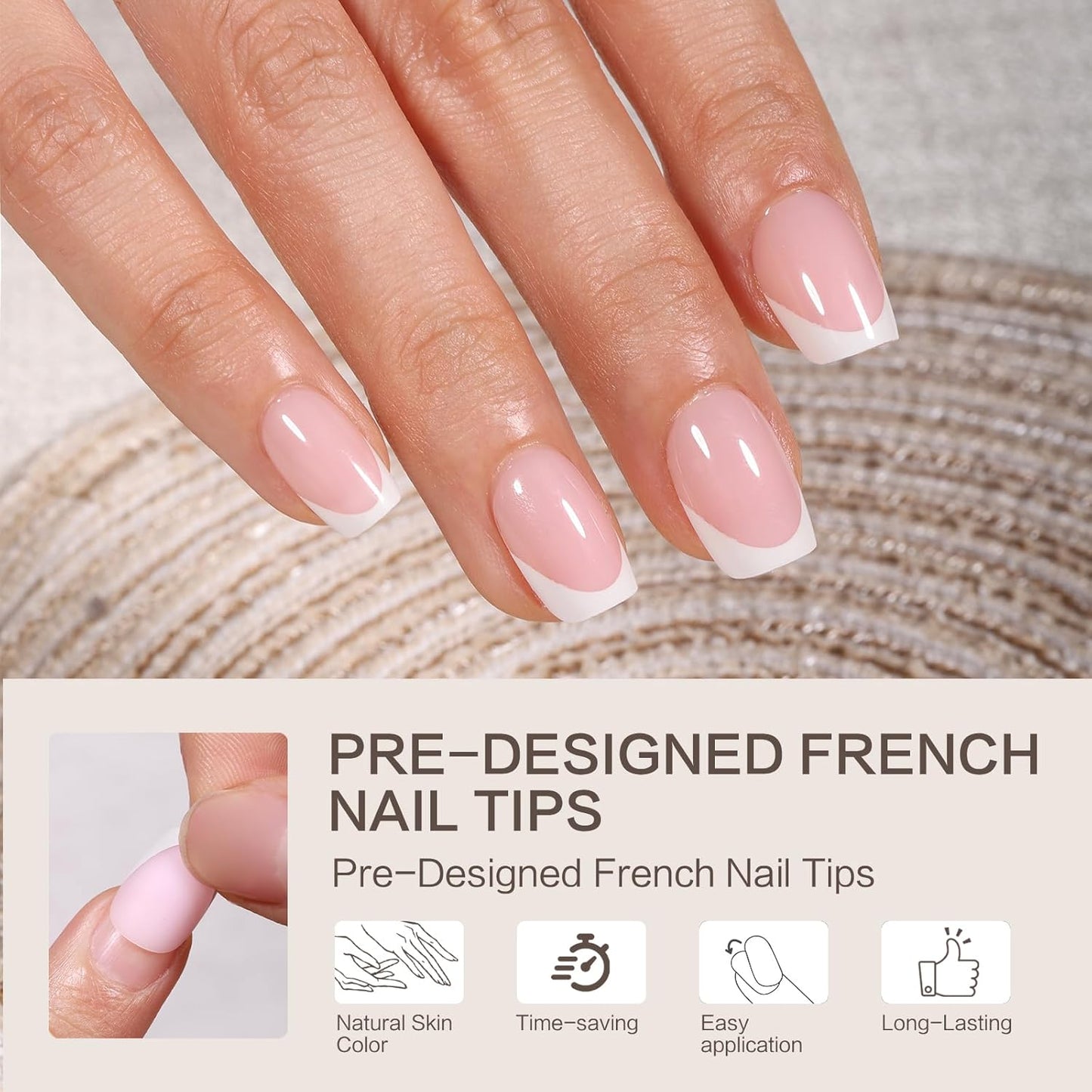 French Tip Press on Nails, 160PCS Gel Nail Tips with 5 Strips, 16 Sizes Pre-applied Primer Classic French Fake Nails, No Need to File, Almond Pink, DIY Nails Art Design Gifts for Women