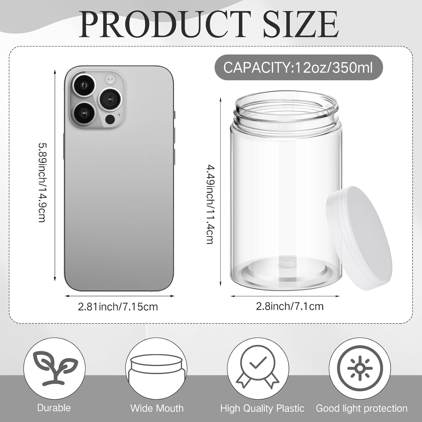 Patelai 4 Pieces Round Wide-mouth Leak Proof Plastic Container Jars with Lids for Travel Storage Makeup Beauty Products Face Creams Oils Salves Ointments DIY Making(12 Ounce,Clear)