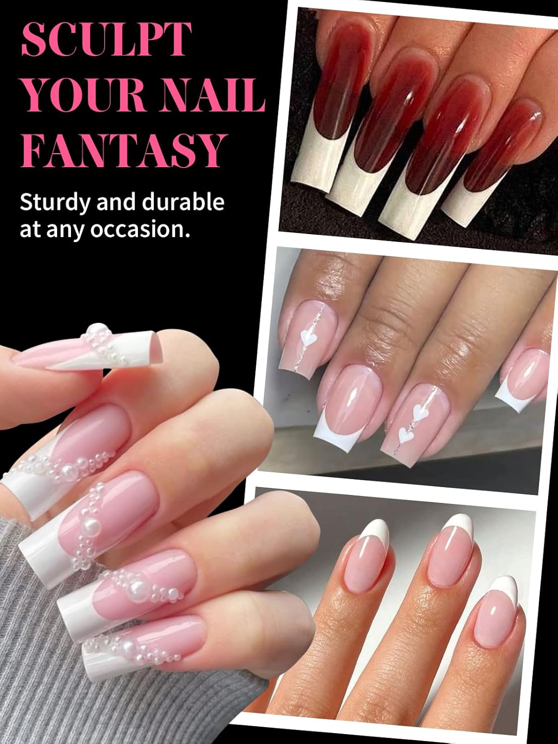 EBANKU Dual Nail Forms for Poly Extension Gel, 150 PCS Clear Square Nail Molds Reusable 15 Sizes Nail Extension Forms for Builder Gel Manicure Design Salon DIY