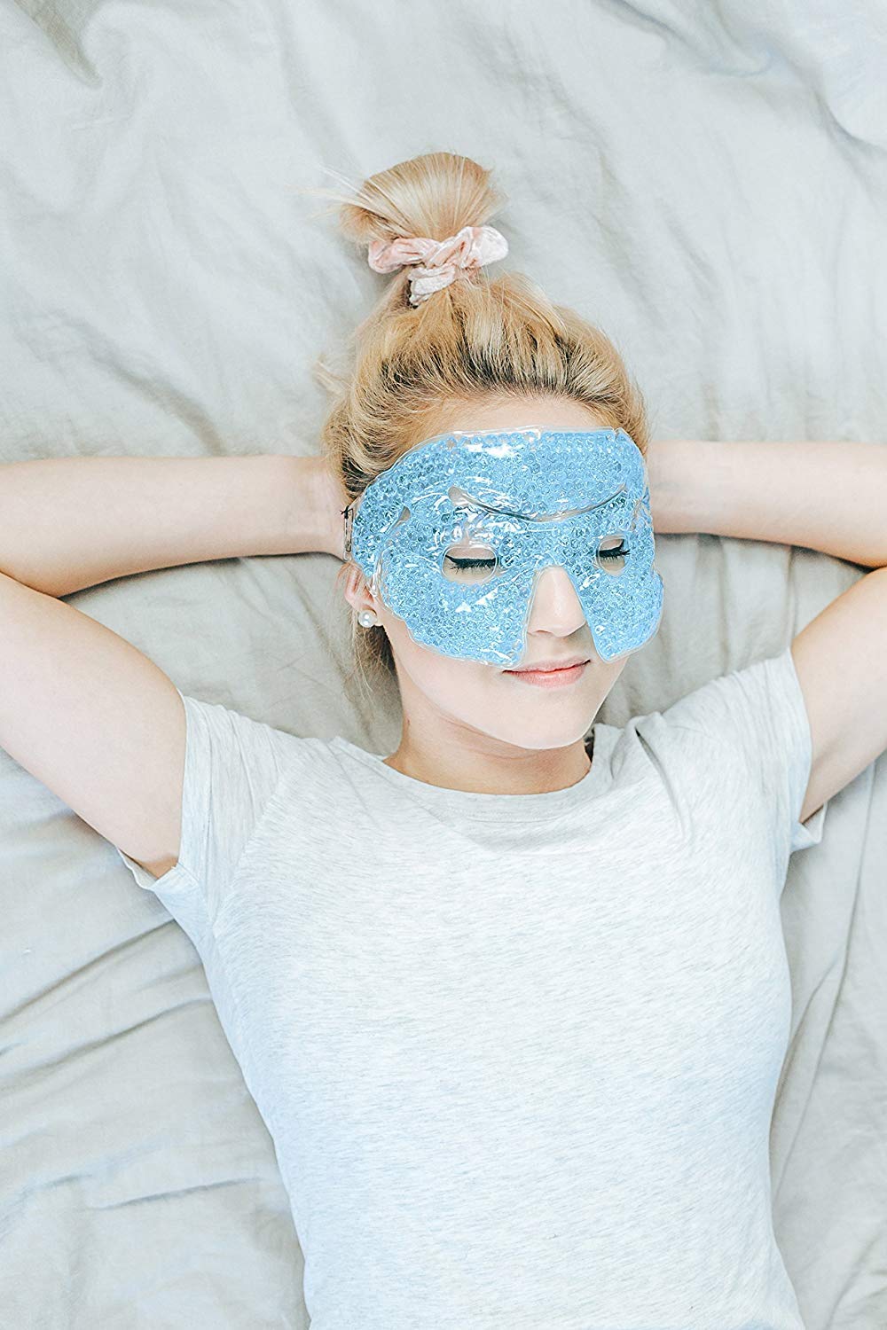 Eye Mask Get Rid of Puffy Eyes Migraine Relief, Sleeping, Travel Therapeutic Hot Cold Compress Pack with Cover Gel Beads, Spa Therapy Wrap for Sinus Pressure Face Puffiness Headaches Blue