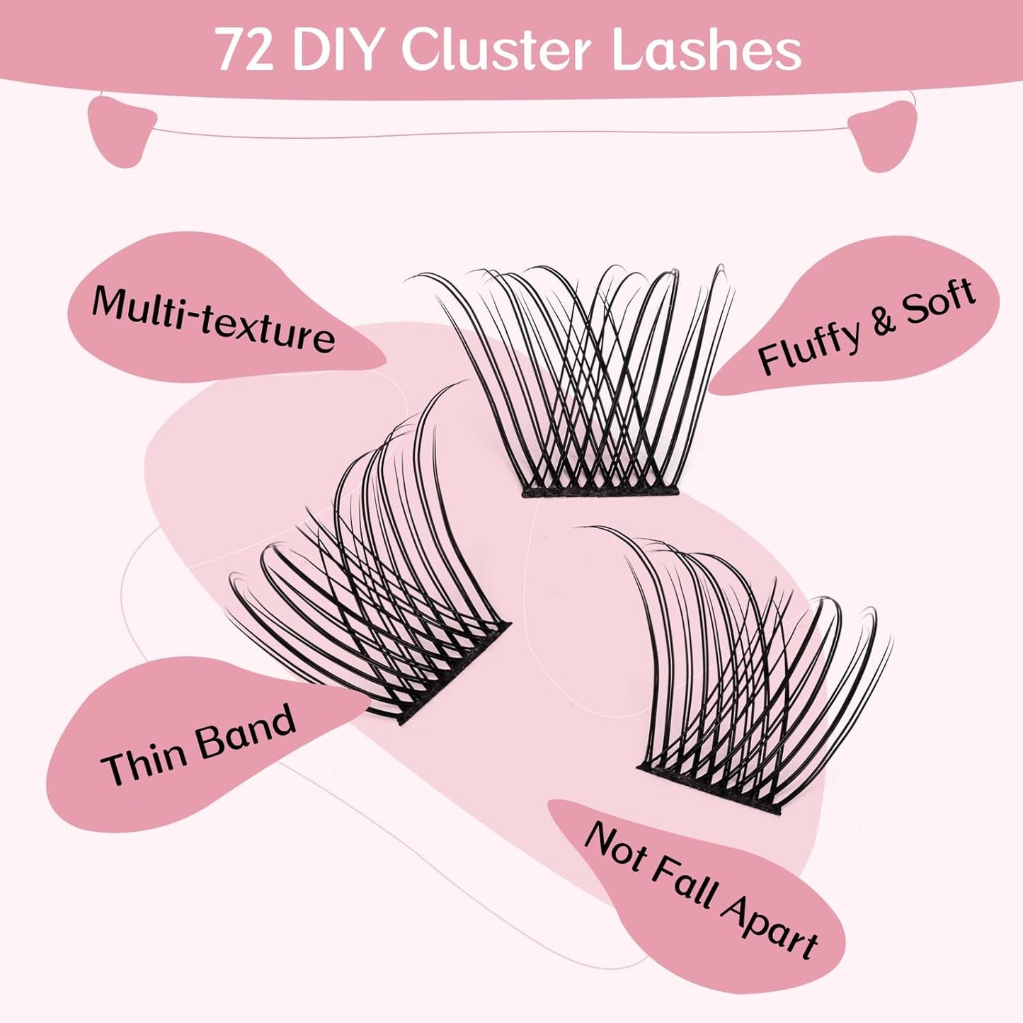 Cluster Lashes, 72 Pcs Individual Lashes, Lash Clusters DIY Eyelash Extension, Natural Lashes Super Thin Band Reusable Soft & Comfortable (Natural-C-12-18 mix)