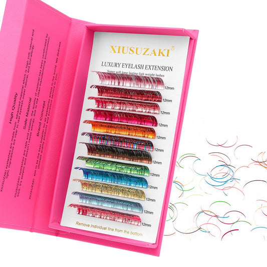 Glitter Spike Tinsel Eyelash Extensions 0.07 Colored Lashes Extension D Curl Lashes 9mm Lash Extensions Soft False Eyelashes Volume Lashes 12 Rows Professional Use(Glitter,0.07-D,9mm)