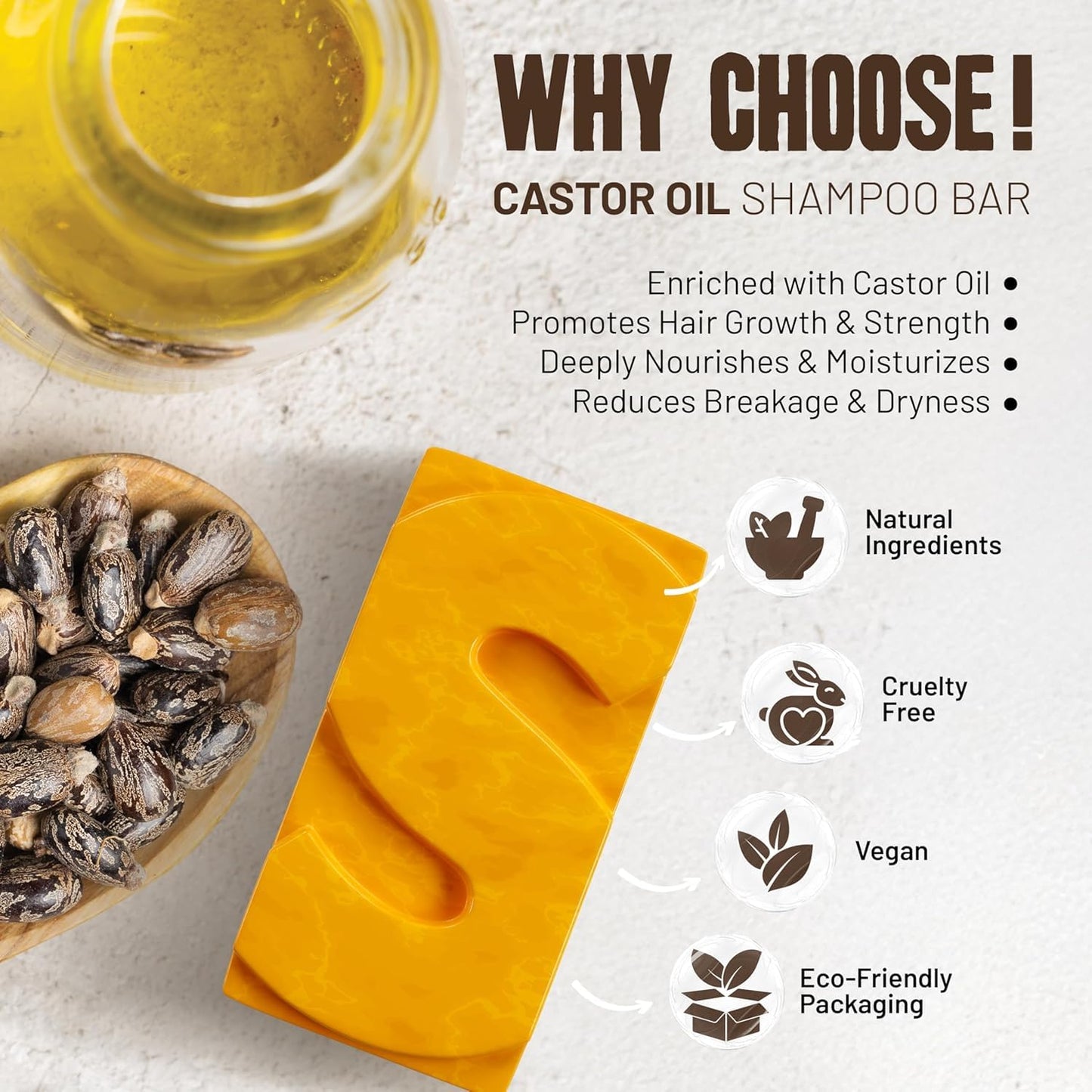 Herbishh Castor Oil Shampoo Bar – Nourishing Solid Shampoo Bar for Hair Growth & Thinning Hair – Castor Oil Shampoo Soap for Moisturized Scalp – Natural Soap 3.53 oz Pack of 2