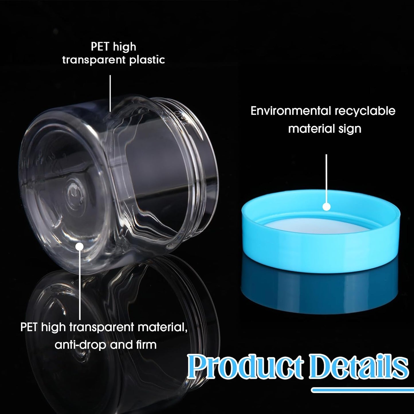 SATINIOR 100 Pcs Plastic Jars with Lids Small Containers Lids Wide Mouth Small Plastic Containers for Lotion Cream Rhinestones Body Butters Travel Storage(2 oz,Blue)