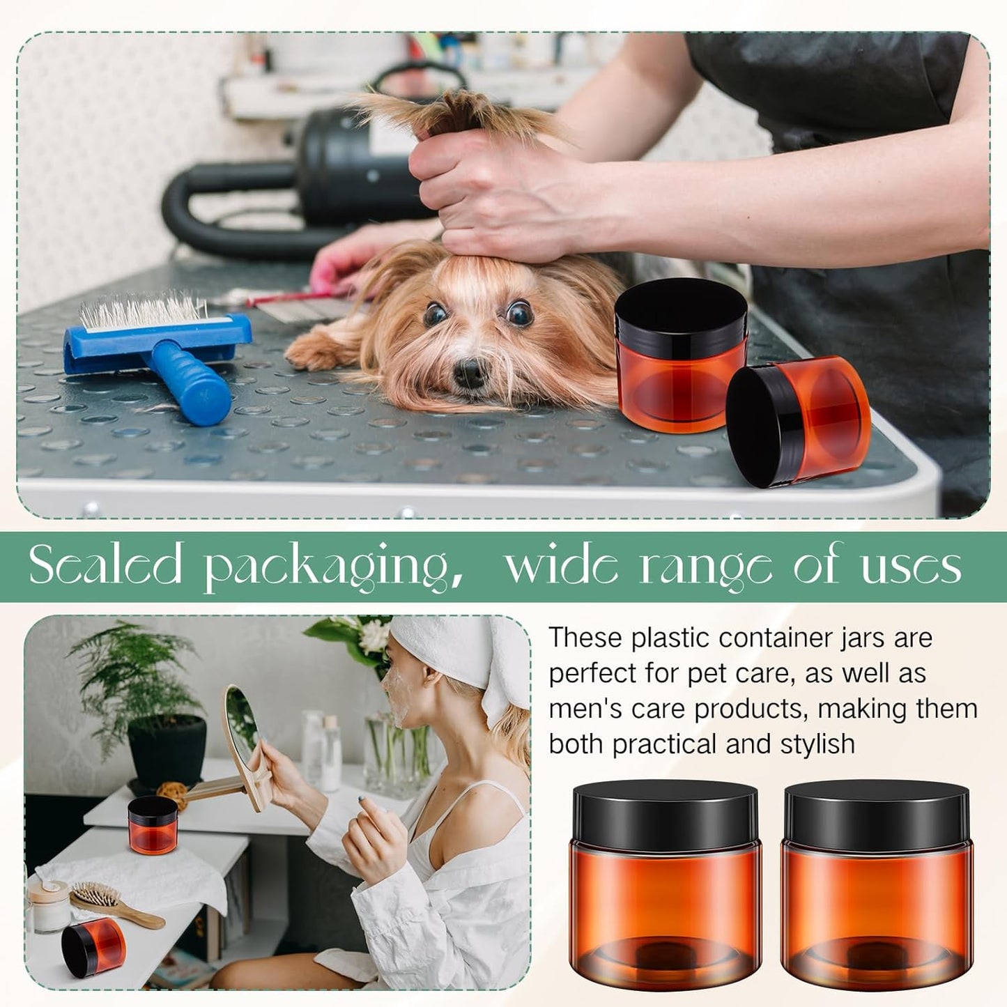 SATINIOR 100 Pcs Plastic Jars with Lids Small Containers Lids Wide Mouth Small Plastic Containers for Lotion Cream Rhinestones Body Butters Travel Storage(6 oz, Amber)