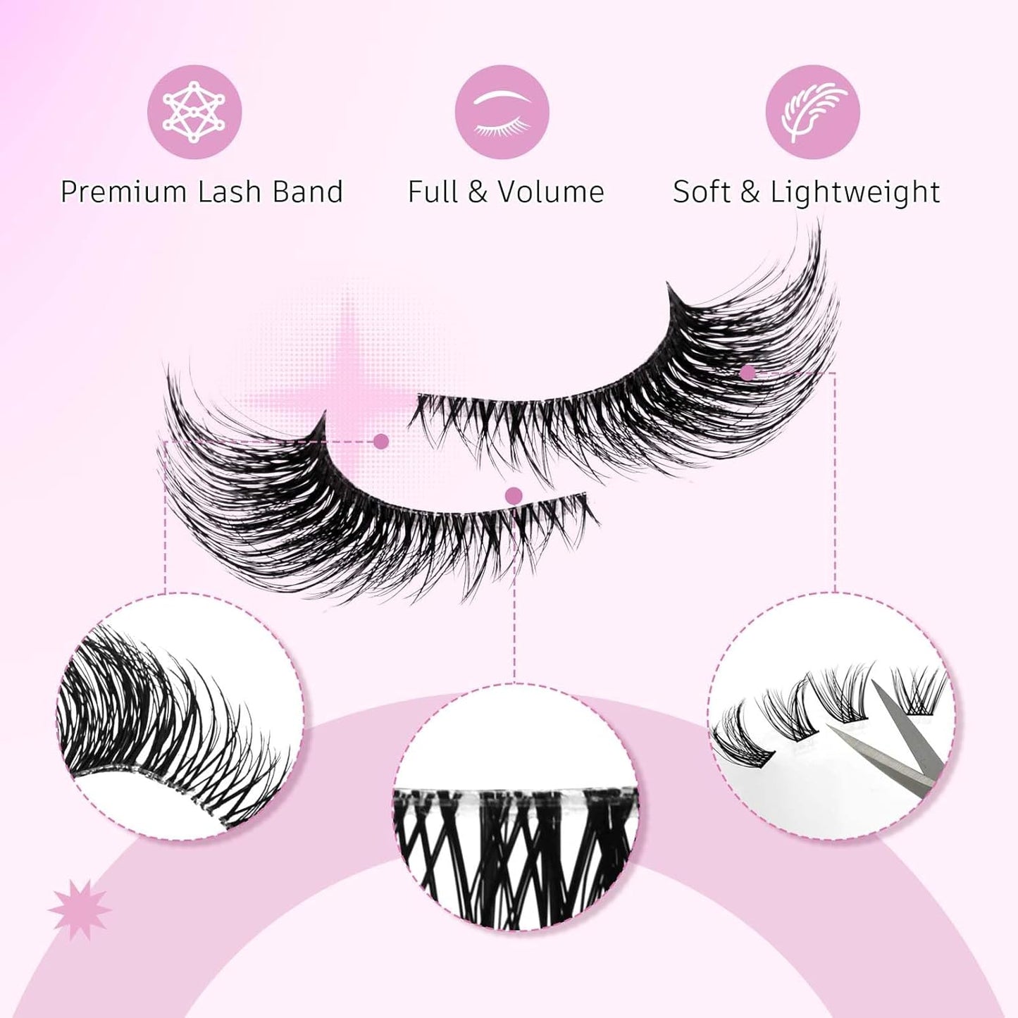 FADLASH False Eyelashes Kit Black Natural Cat Eye Lashes with lash bond Wear Comfortable Fake Lashes with Thin Band 10 Pairs Lash Applicator Tool at Home, BY003