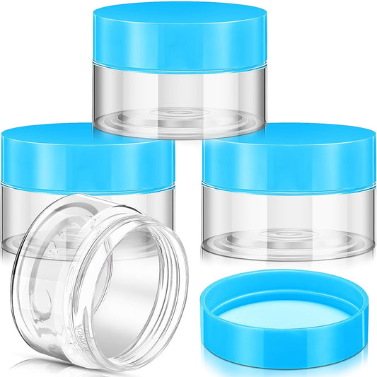 Patelai 4 Pieces Round Wide-mouth Leak Proof Plastic Container Jars with Lids for Travel Storage Makeup Beauty Products Face Creams Oils Salves Ointments DIY Making(1 Ounce,Blue)