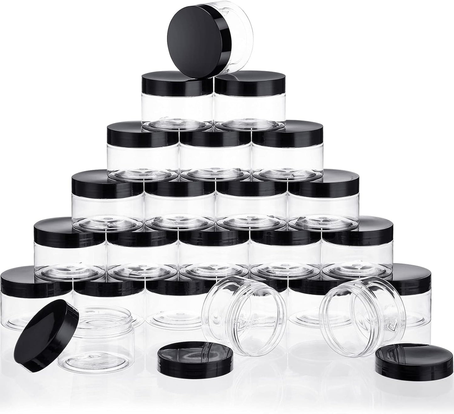 SATINIOR 24 Pieces Empty Clear Plastic Jars with Lids Round Storage Containers Wide-Mouth for Beauty Product Cosmetic Cream Lotion Liquid Butter Craft and Food (Black Lid, 5 oz)