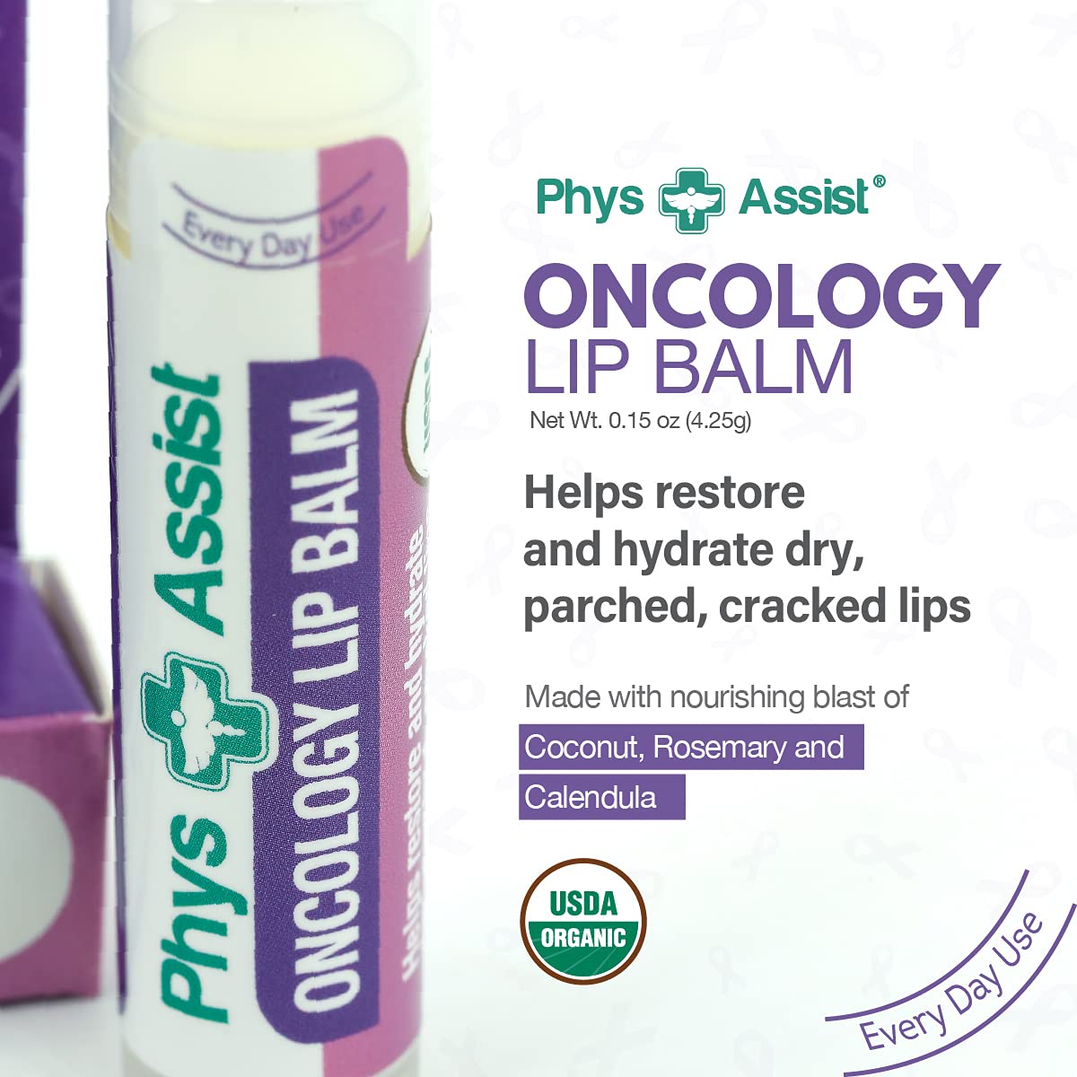 Oncology Lip Balm USDA Organic, Hydrate Dry, Parched Lips. Moisturizing -3 Pack