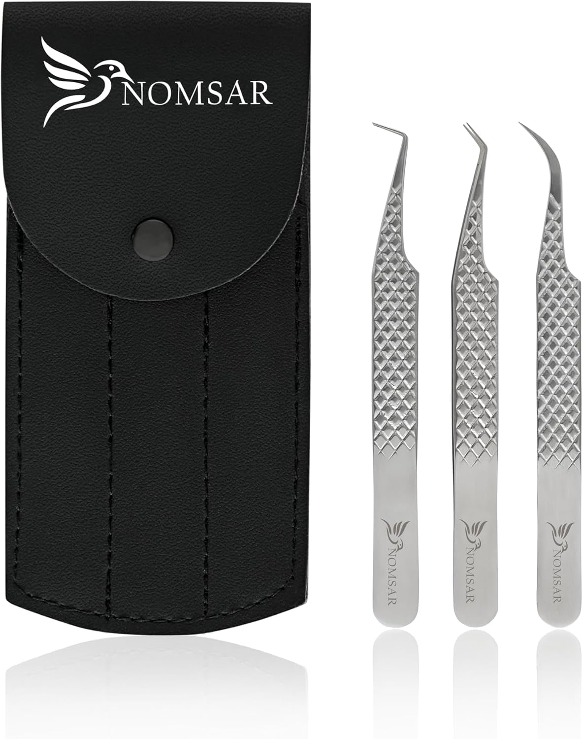 Eyelash Tweezers with Curved Fiber Tip, Precision lashes Tweezers, Stainless Steel with Diamond Grip for Volume lash Extension Application & Multipurpose (Silver)