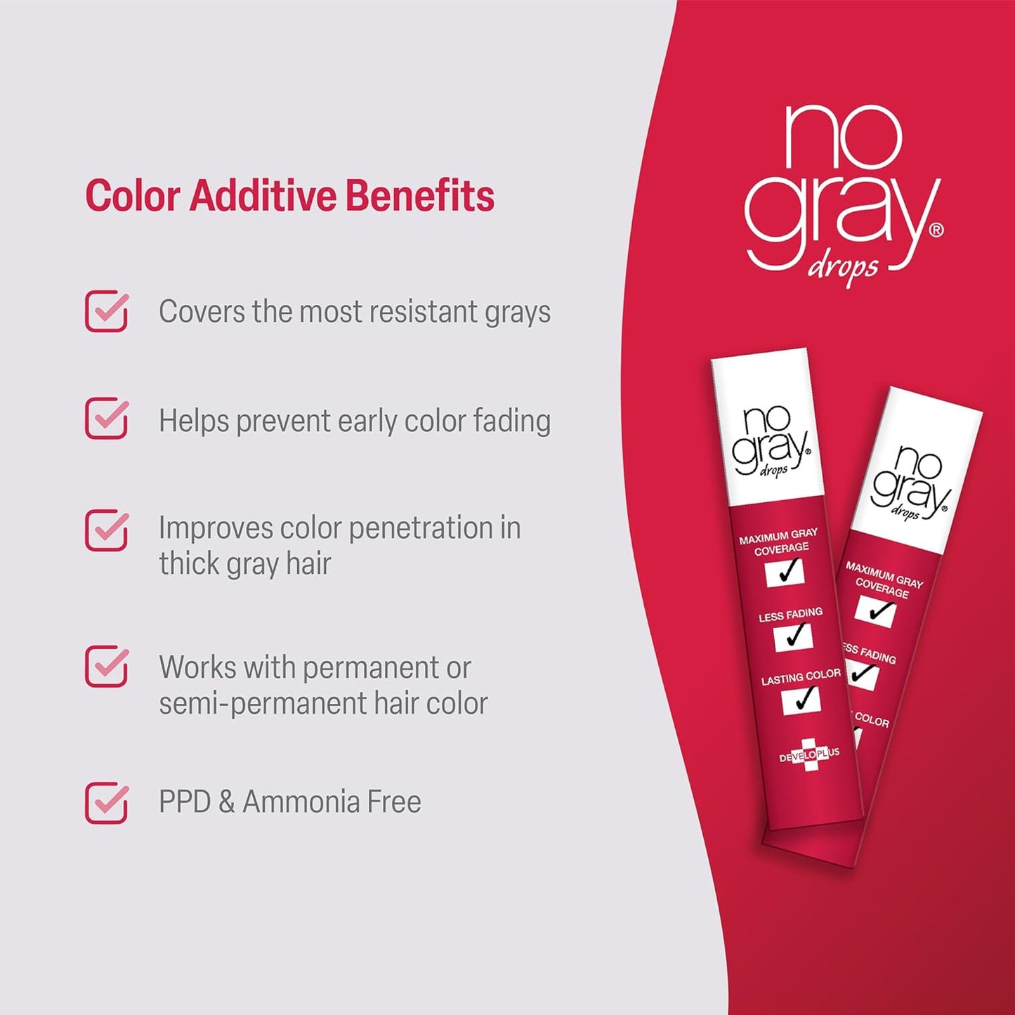 No Gray Color Drops, 2 Pack, Cover Gray Hair, Prevent Premature Color Fade, and Extend Time Between Root Touch Ups, Compatible with Permanent and Semi Permanent Hair Dye, PPD & Ammonia Free