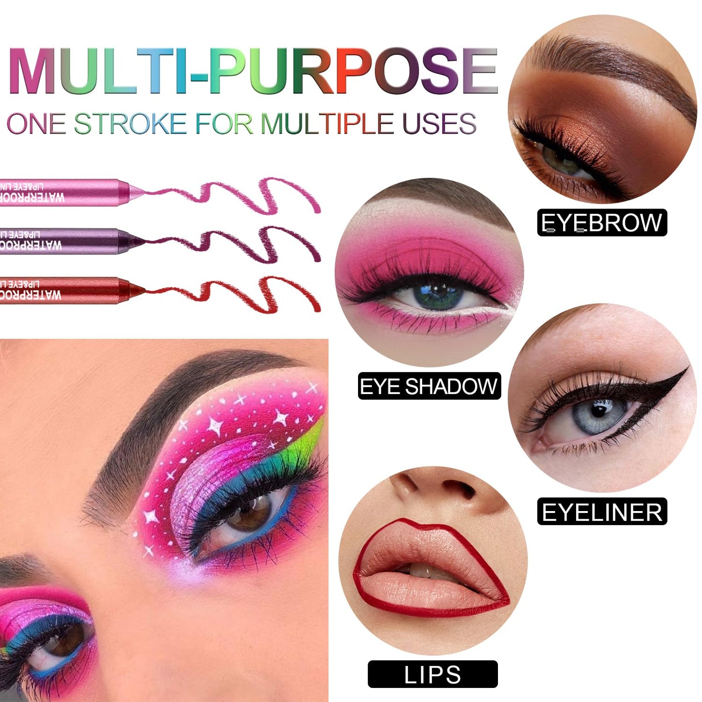 7 Colorful Eyeliner Pen Set, Eye Shadow Pencil, Pearl Eyeliner Kit Metallic Glitter Colored Eye liner for Women Eye&Lip Liner Professional Waterproof Eye Makeup (7PCS C)