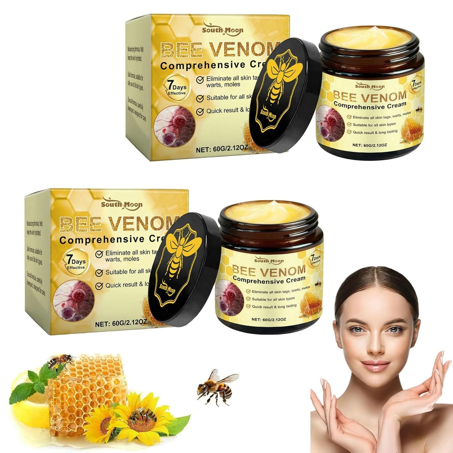 2PCS Bee Venom Skin Treatment Cream, 2025 Bee Venom Comprehensive Cream for All Skin Types, Skincare Treatment Creams, Visibly reduces blemishes