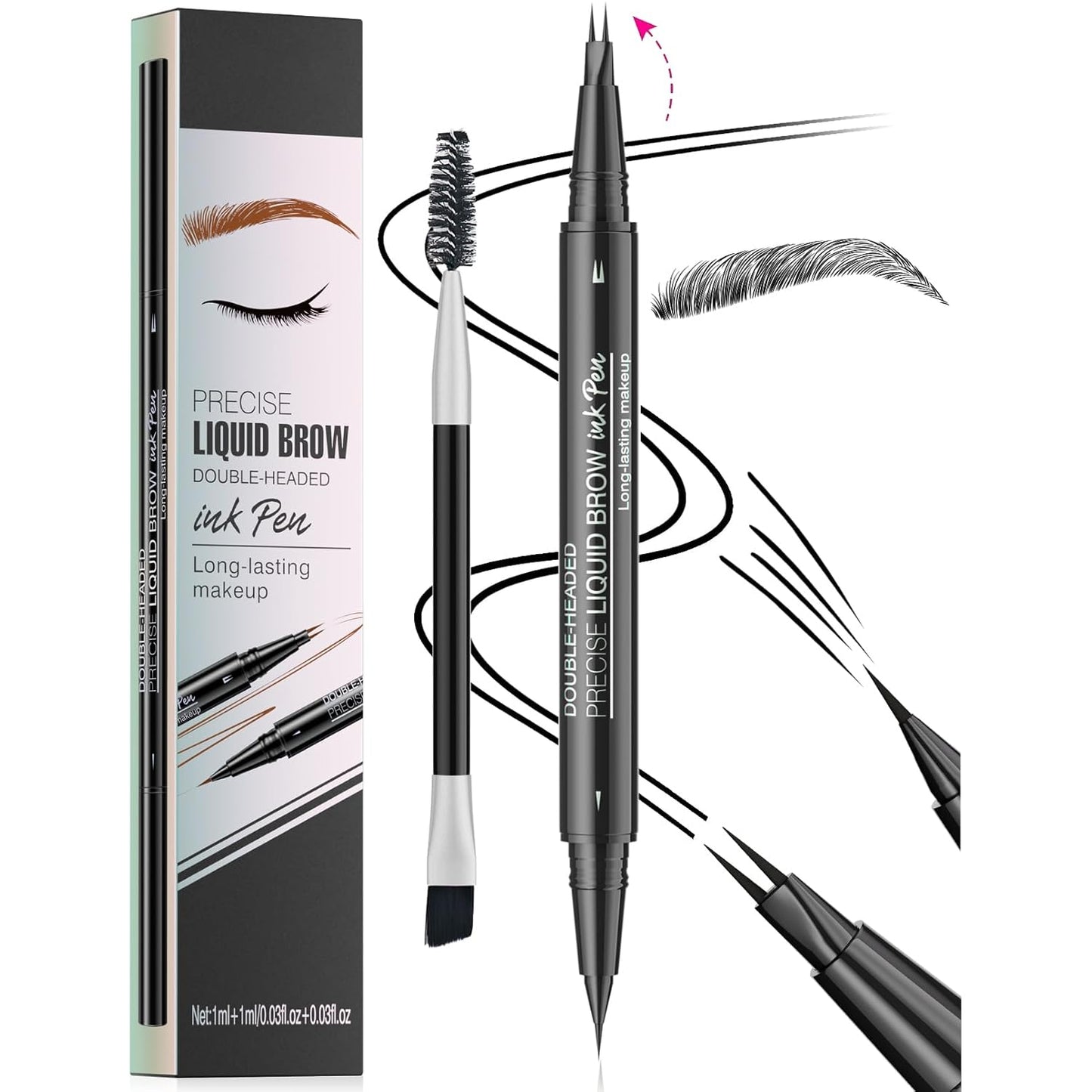 Microblading Eyebrow Pen, Curved Eyebrow Pencil 2-in-1 Dual-Ended Eyebrow Pencil 2-Fork-Tip and Single Tip Creates Natural Eyebrows Waterproof Long-lasting(Black)