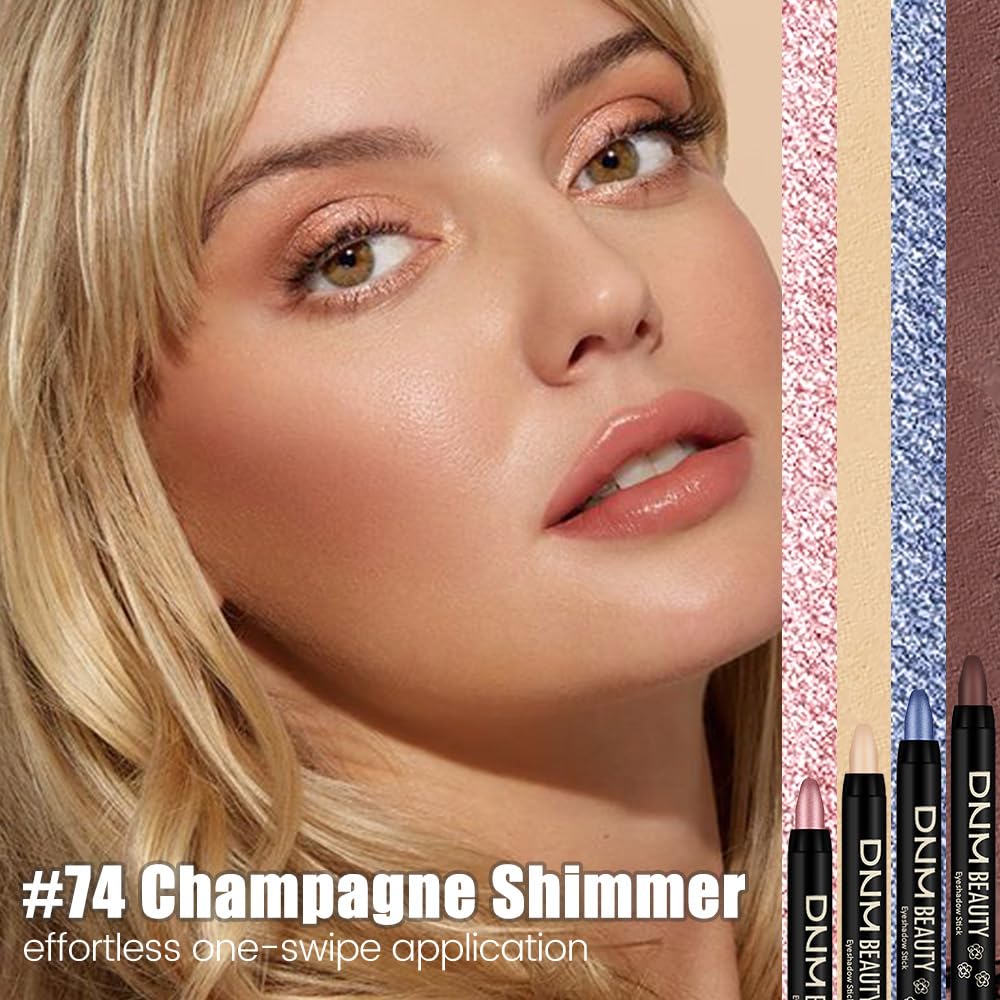 evpct Champagne Shimmer Cream Eye Shadow Sticks Brightener Pencils for Women, Metallic Champagne Eyeshadow Applicator Stick Pen Waterproof, Blendable Crease-Proof Stick Eyeshadow Shimmer Eye Makeup 74