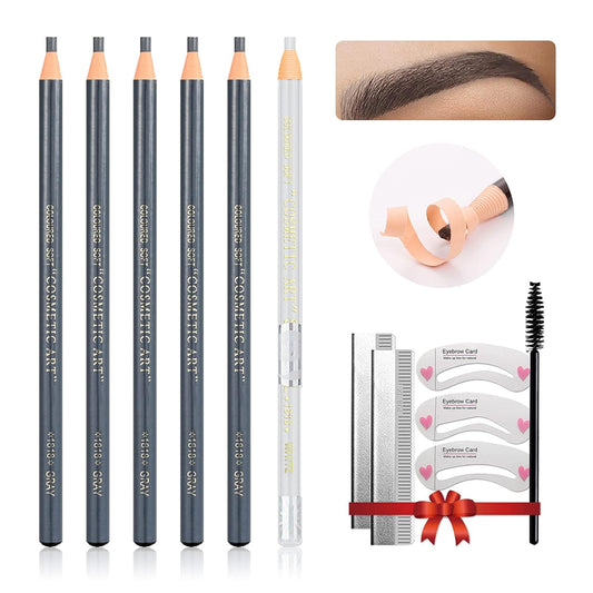 Waterproof Eye-Brows Pen-cil Set, Pull Cord Peel-off Eyebrow Pencil Microblading Eyebrow Pen Supplies Kit, White Eye-Liner Pencil and Eyebrows Tool Tattoo Makeup For Marking (5+1 Gray)