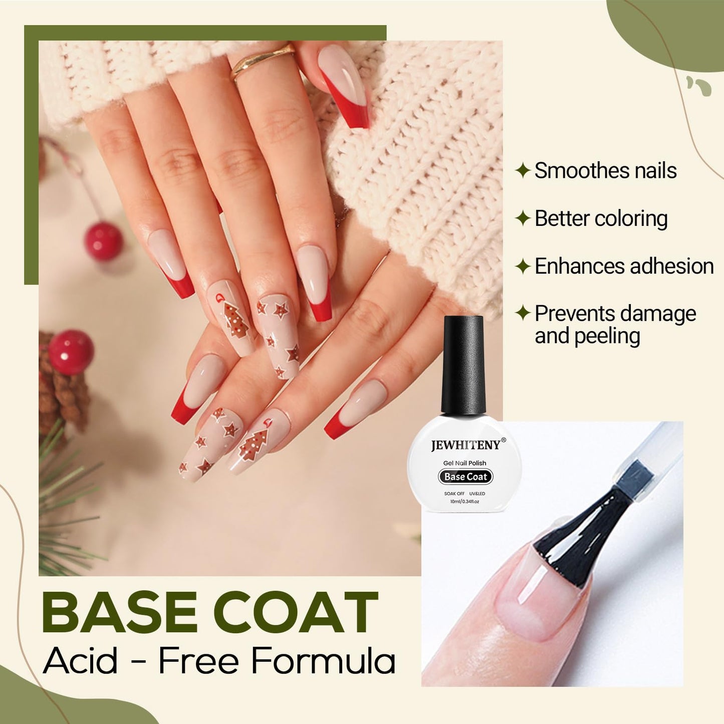 JEWHITENY 2 Bottles 10ML Gel Top Coat and Base Coat Set Gel Polish Long Lasting Glossy Shine Effect DIY Nail Art Design Need U V Lamp Curing