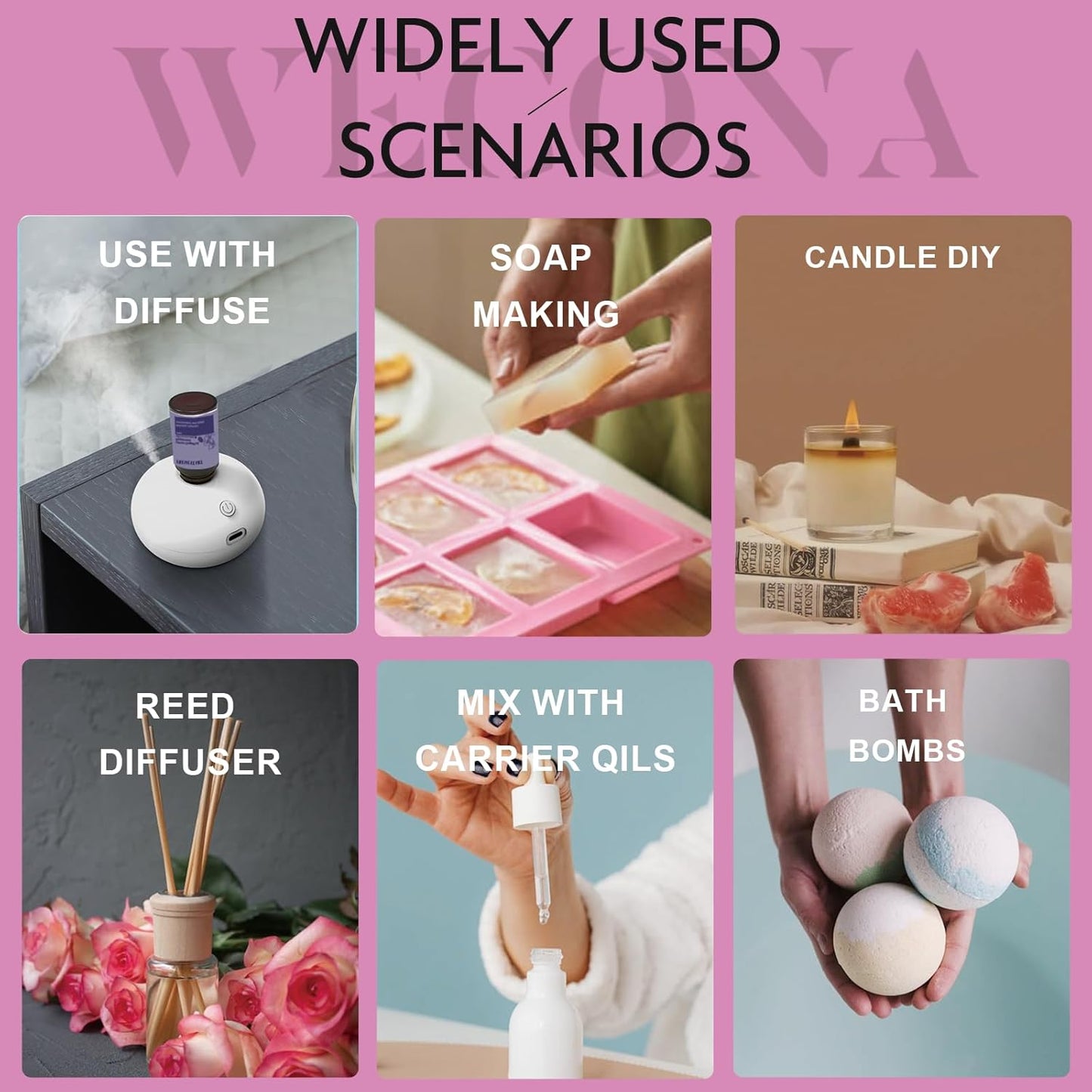 Floral Essential Oils Set for Diffusers & Candle Making - 6x10ml Natural Botanical Blends with Rose, Lavender, Lilac, Jasmine, Gardenia, Cherry Blossom Scents