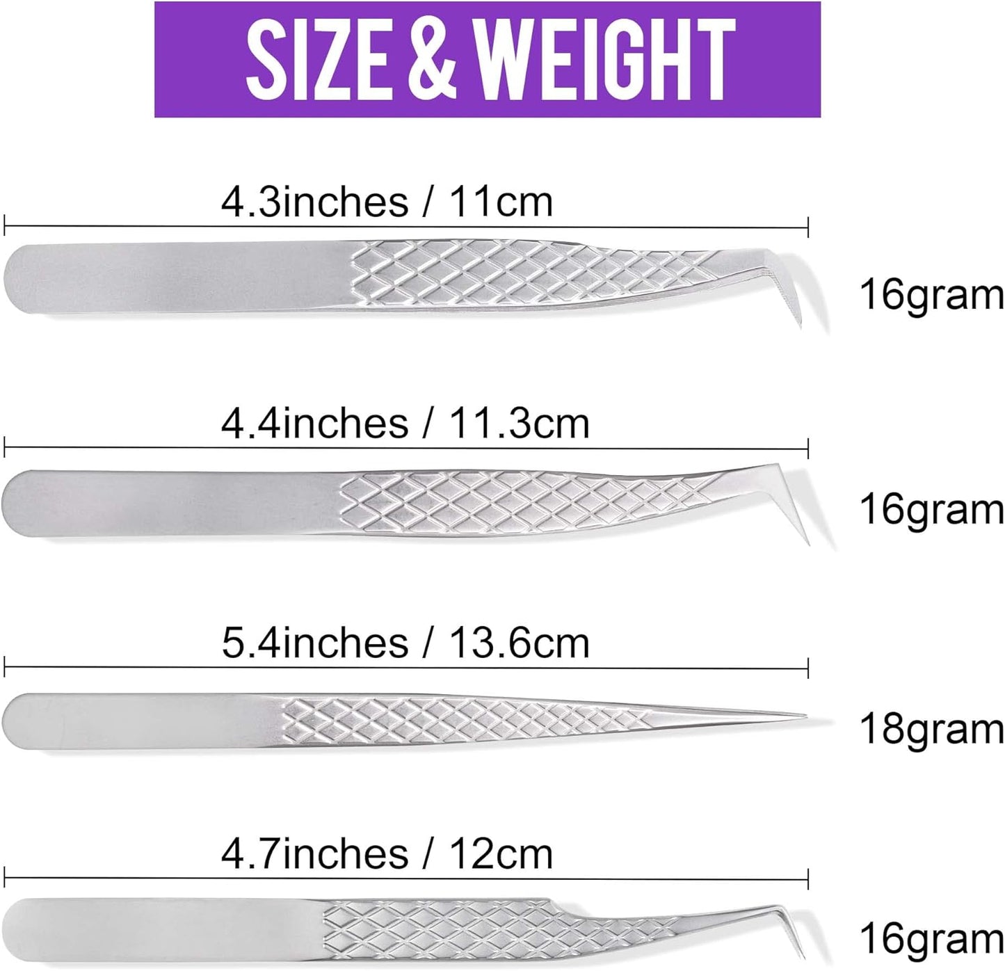 Fiber Tip Lash Tweezers For Eyelash Extension 4 Pcs Tweezers Professional Artist Tech Work Kit Tools,Best Volume Eyelash Lashes Extensions Precision Supplies Volume Boot 90 45 Degree(Silver)
