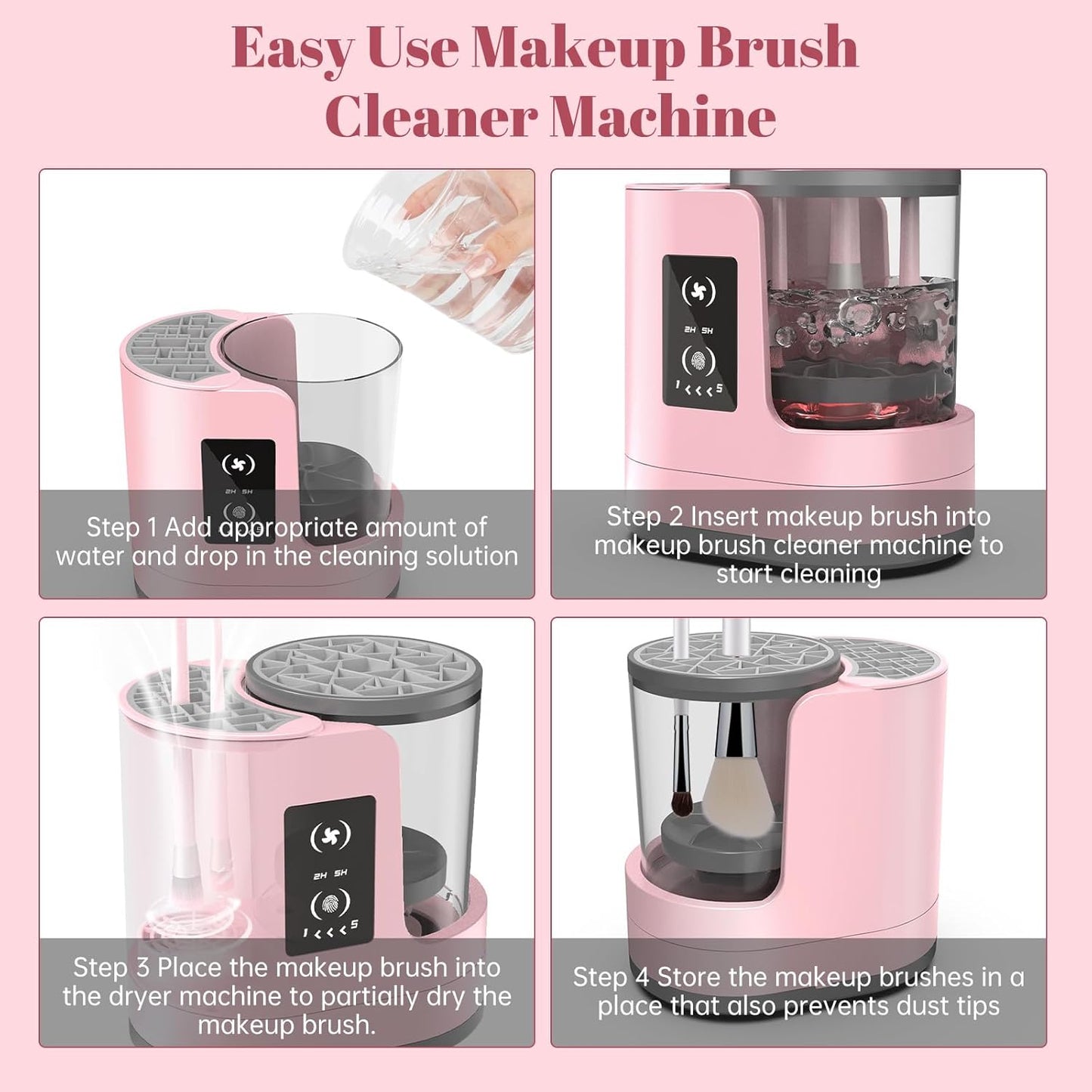 3 IN 1 Electric Makeup Brush Cleaner Machine With Makeup Brush Dryer-Holder-Portable Automatic USB Cosmetic Brushes Cleaner Tool for All Size Beauty Makeup Brush Set,Eyeshadow, Blush Brush (Rose Pink)