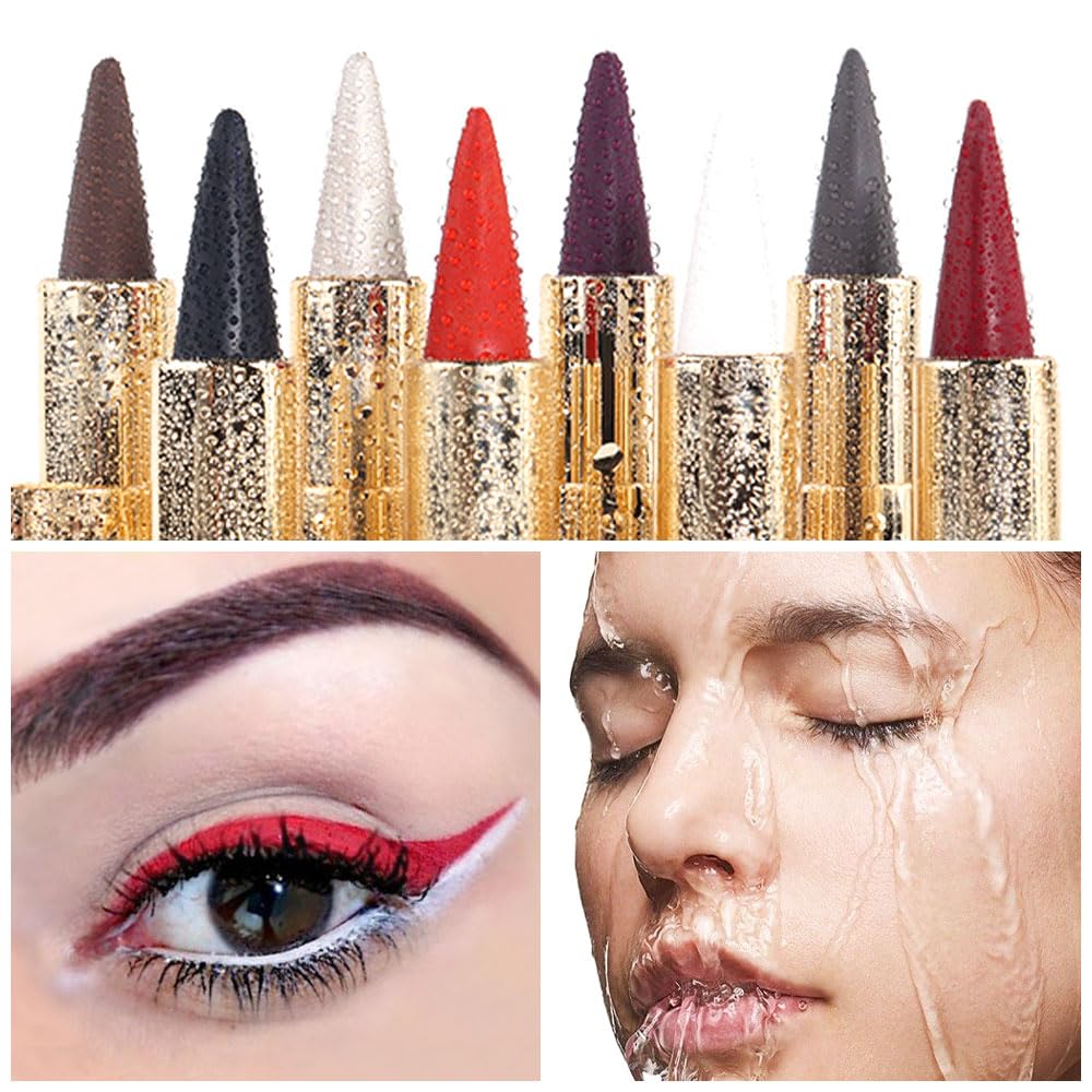 Kaely Red Gel Eyeliner Pencil,Waterproof Smudge Proof Eye Liner Pen,Cat Eye Goth Halloween Makeup,Eye Black Face Paint Lipstick Crayon,Color Colorful Eyeliner Eyeshadow Stick,12