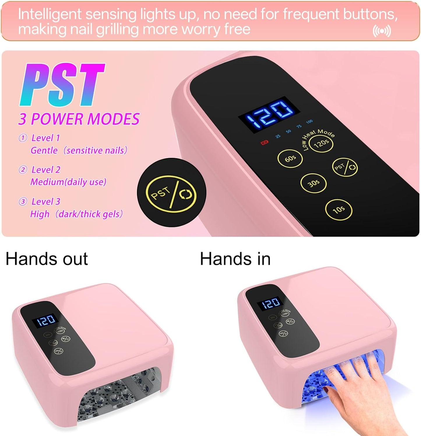 Interchangeable Light Panel & Battery - Cordless Rechargeable 72W UV LED Nail Lamp with Metallic Reflector & Base, Professional Salon-Grade Wireless Gel Nail Dryer Fast Curing Light (Pink)