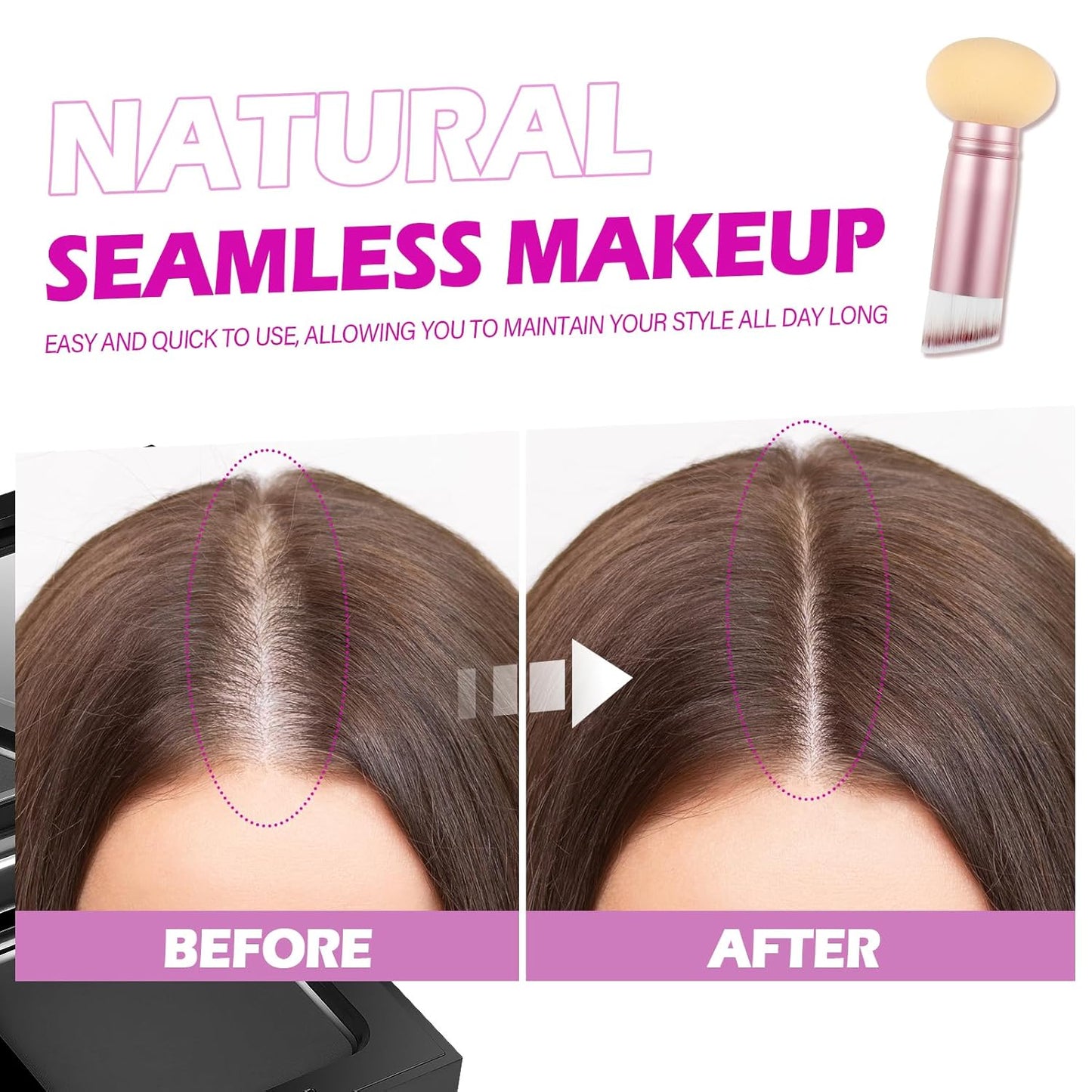 Acomler Root Touch Up Hair Color, Instant Root Cover Up, Black Hairline Powder, Gray Hair Cover Up Hair Fibers for Thinning, Hair Powder for Women Men Includes Makeup Brush (Black, 0.42oz)