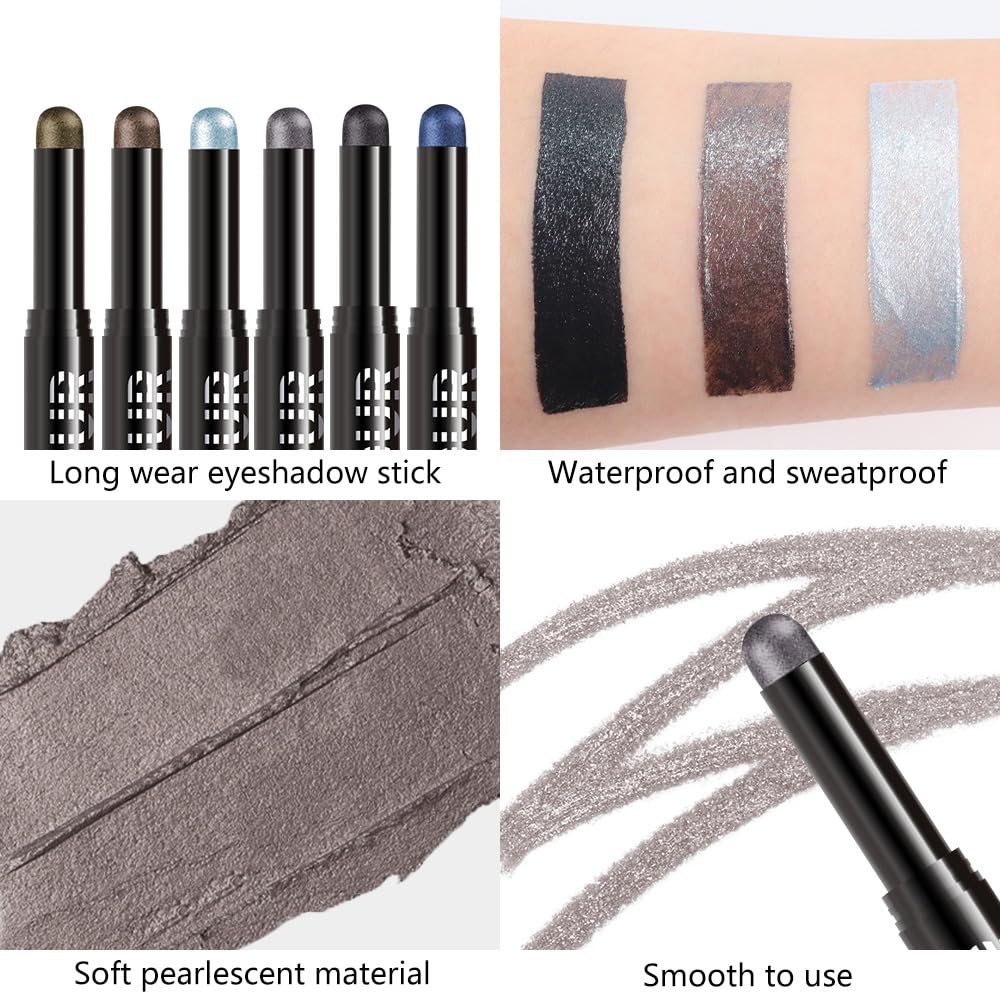 Dark Taupe Shimmer Cream Eye Shadow Stick Makeup for Women, Dark Taupe Shimmer Matte Eye Shadow Brightener Stick for Eyes, Waterproof Eyeshadow Pencil Applicator Blendable for Eye Highlight 16